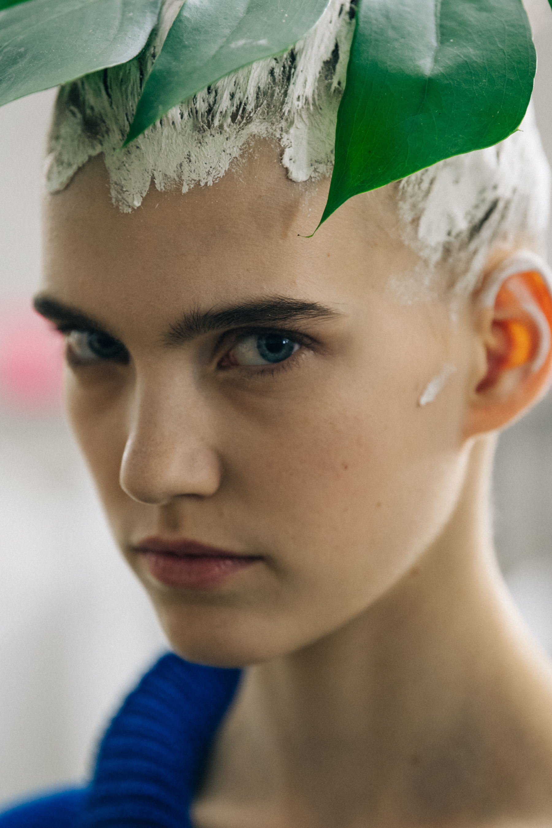 Portrait of model with painted hair