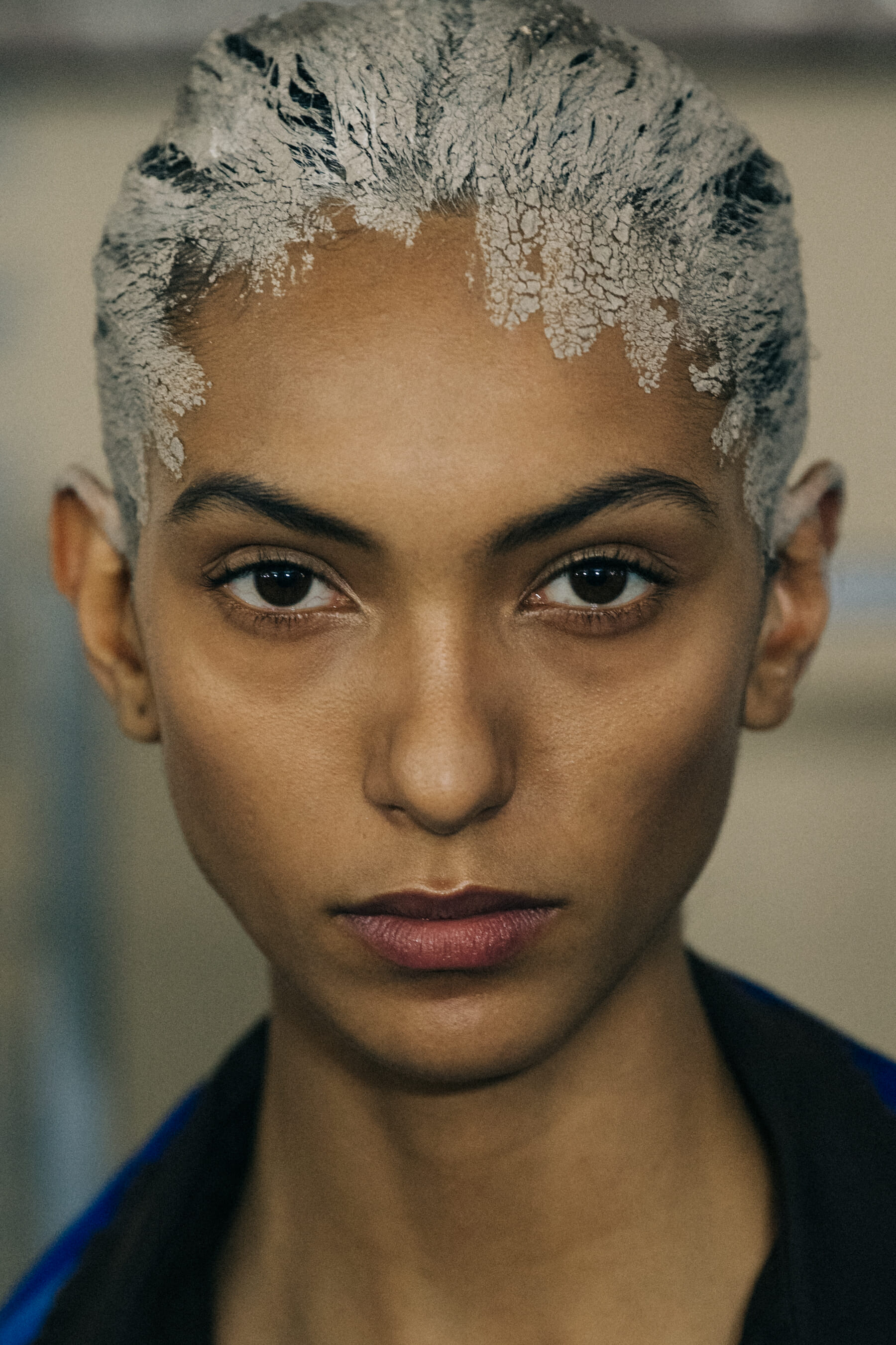 Portrait of model with painted hair