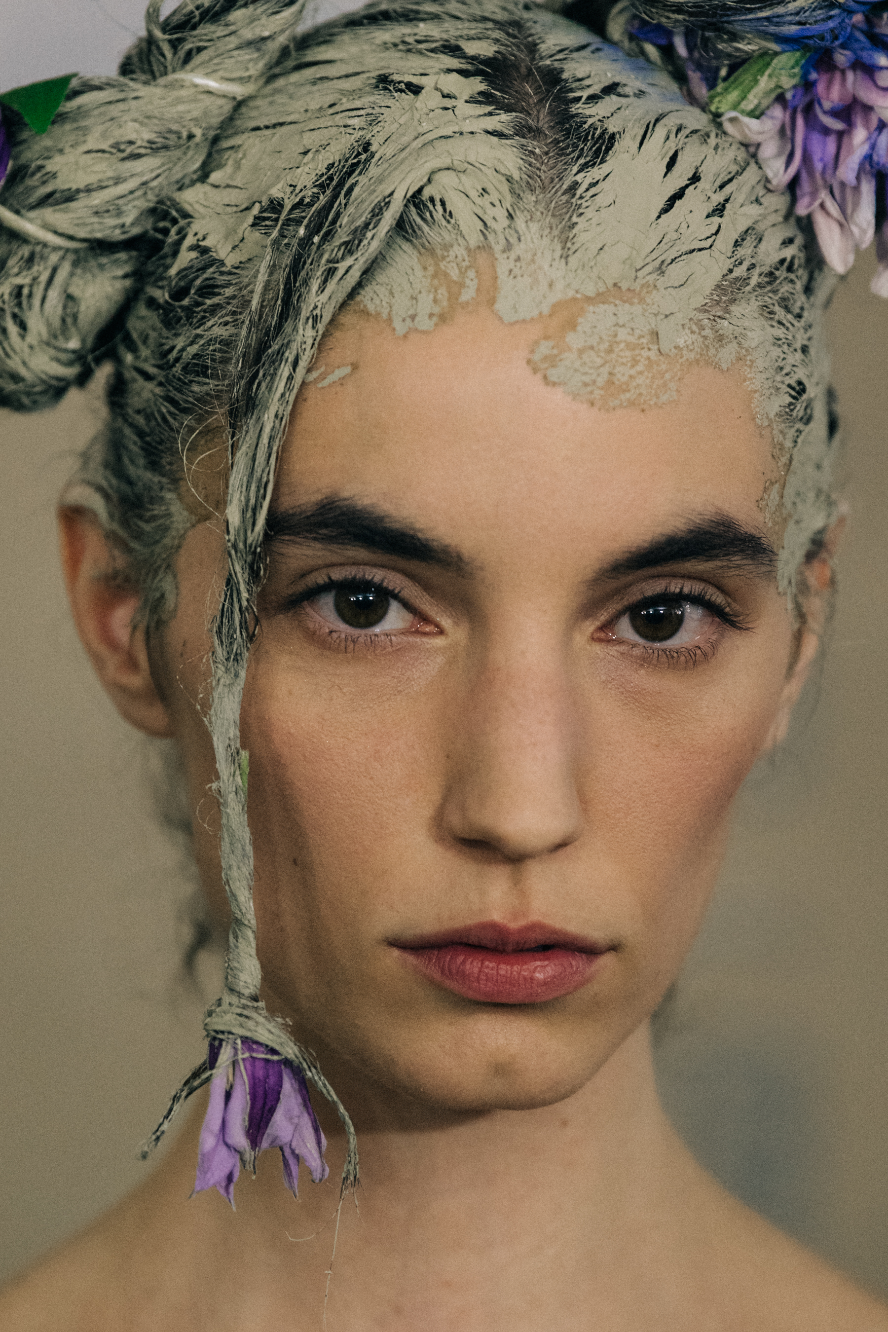 Portrait of model with painted hair