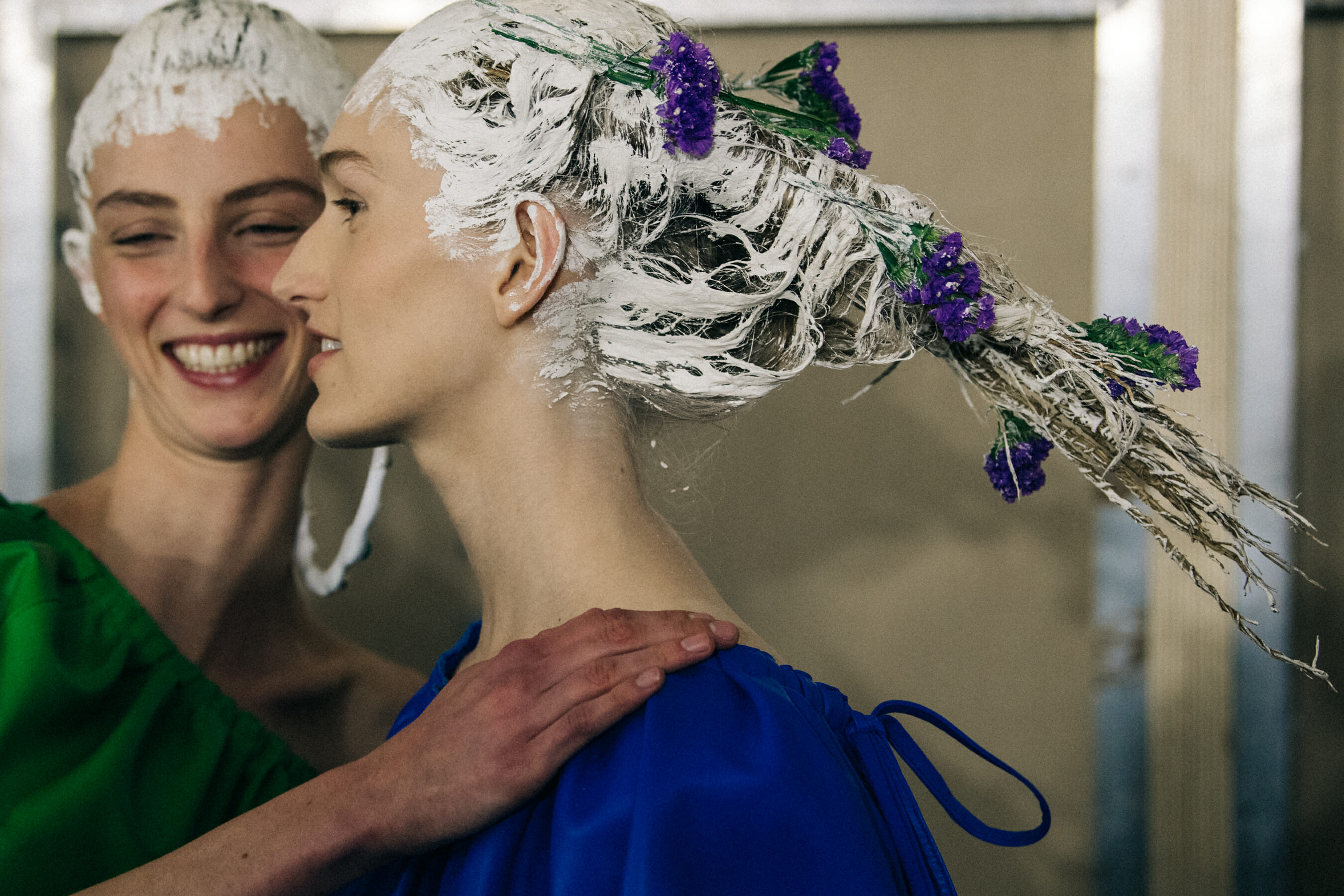 Models with painted white hair