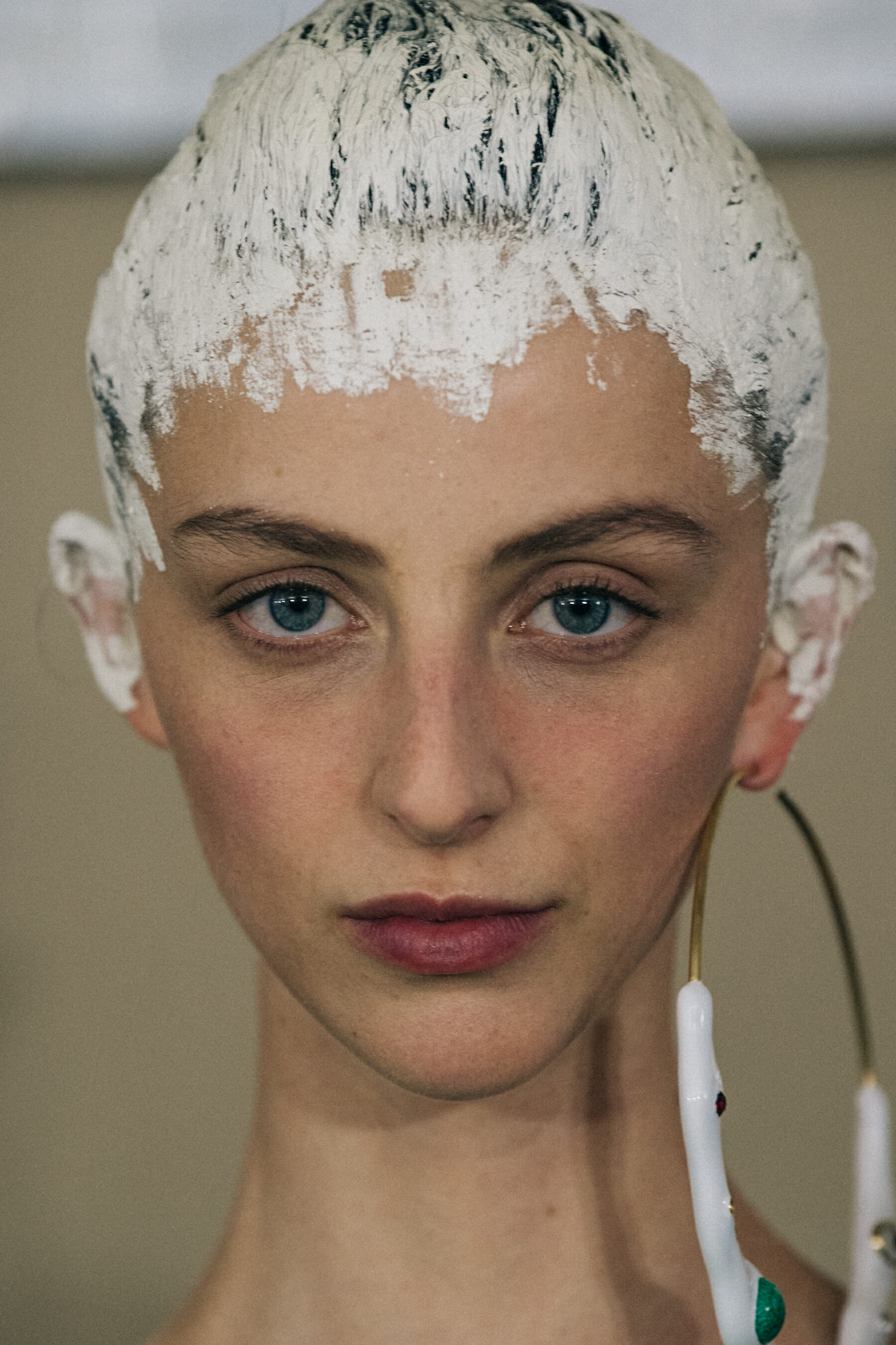 Portrait of model with painted hair