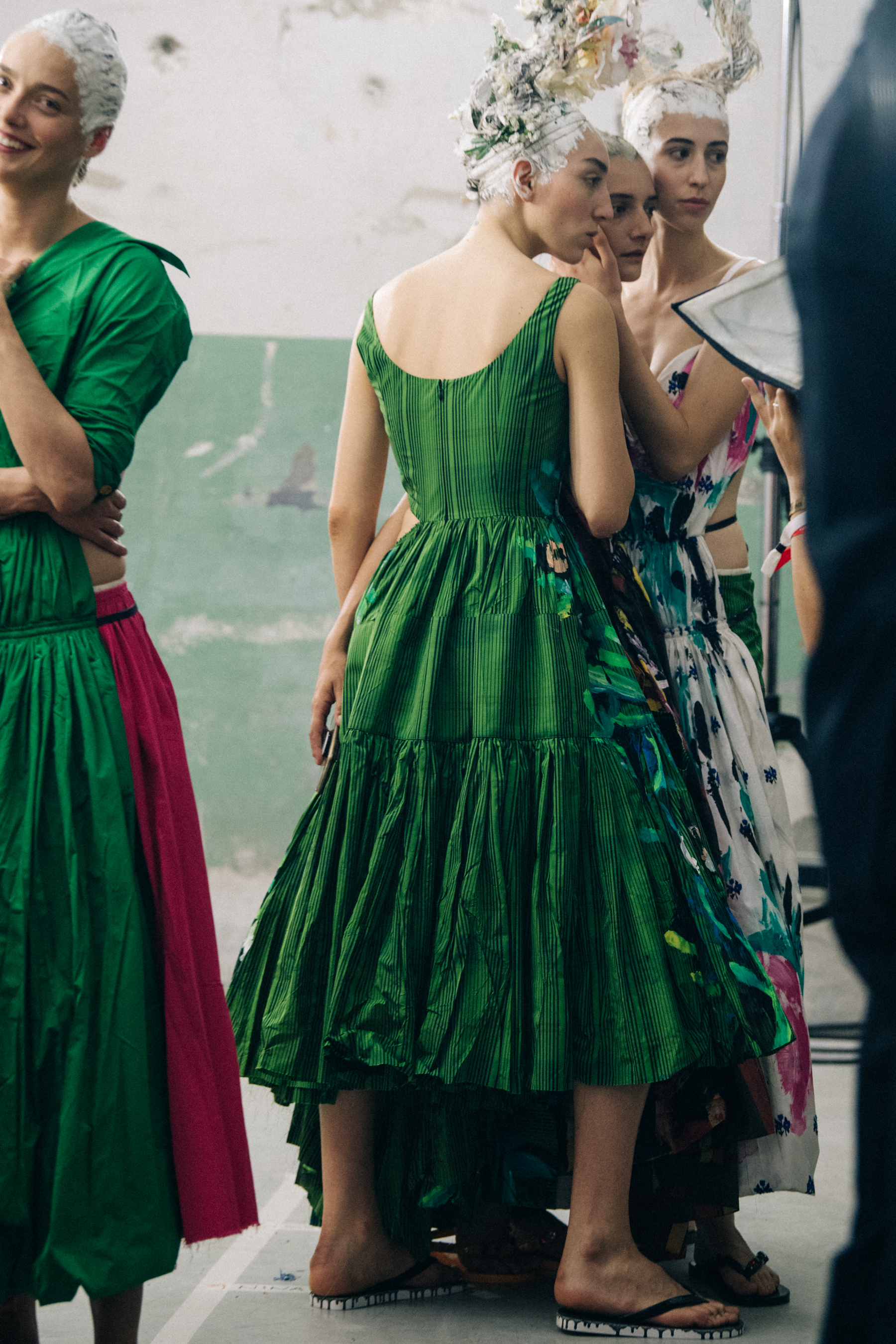 Models wearing colourful dresses at Marni