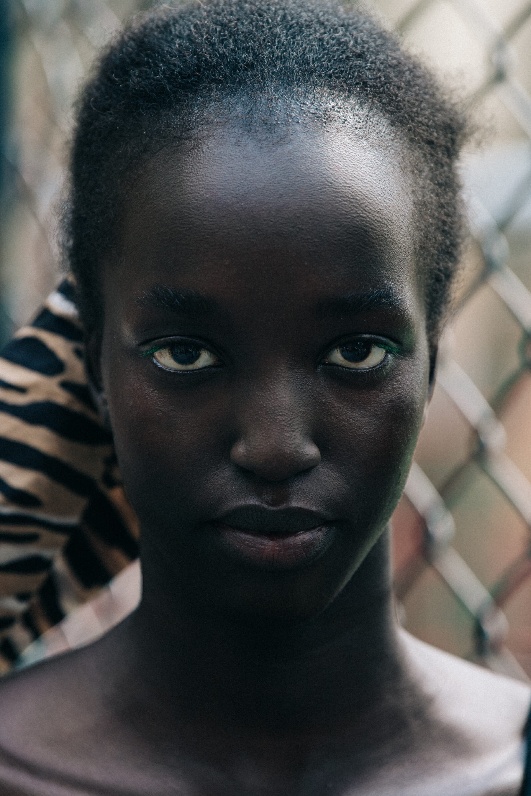 Portrait of model with short black hair