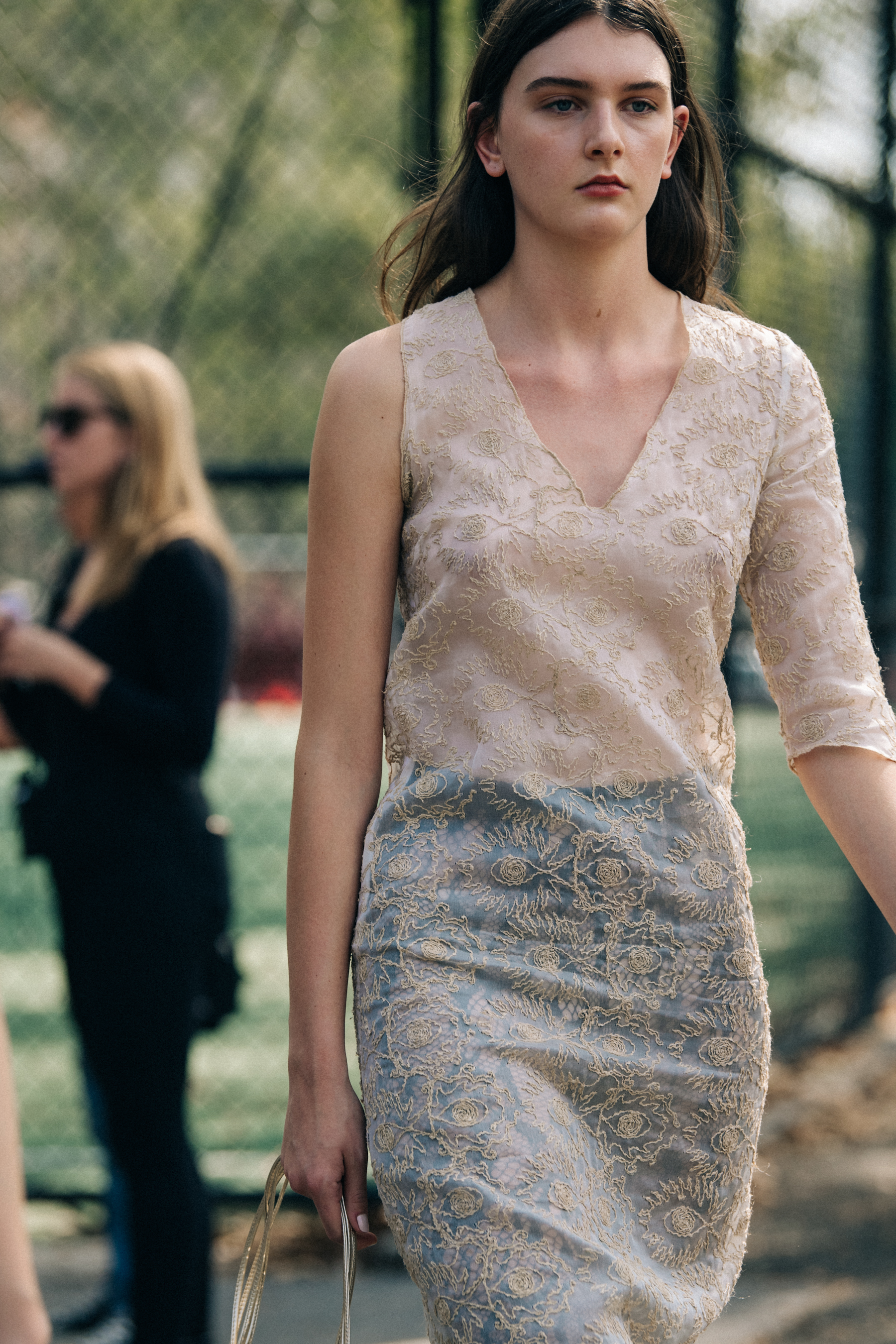 Model wearing white top at Maryam Nassir Zadeh