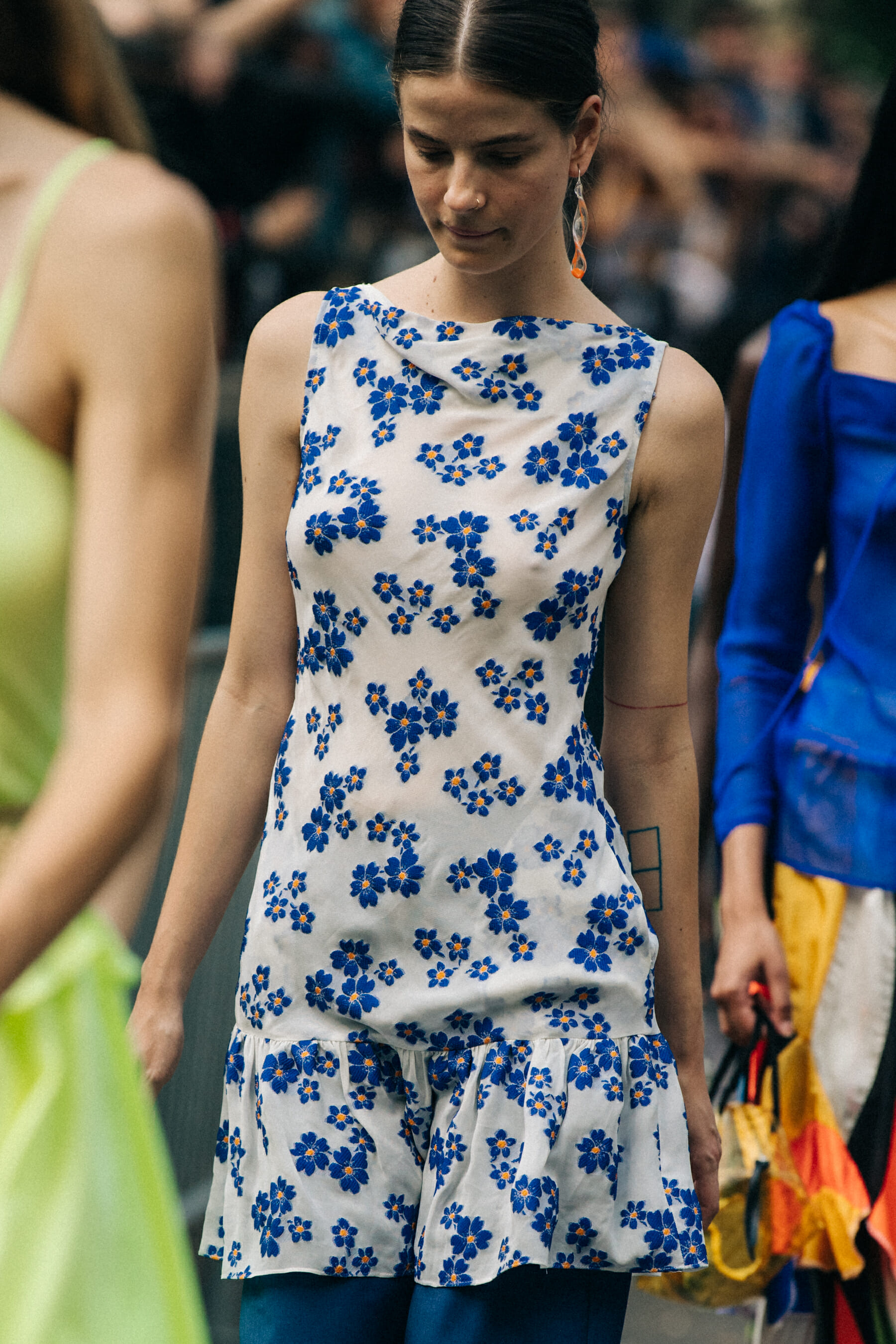 Model wearing floral dress at Maryam Nassir Zadeh
