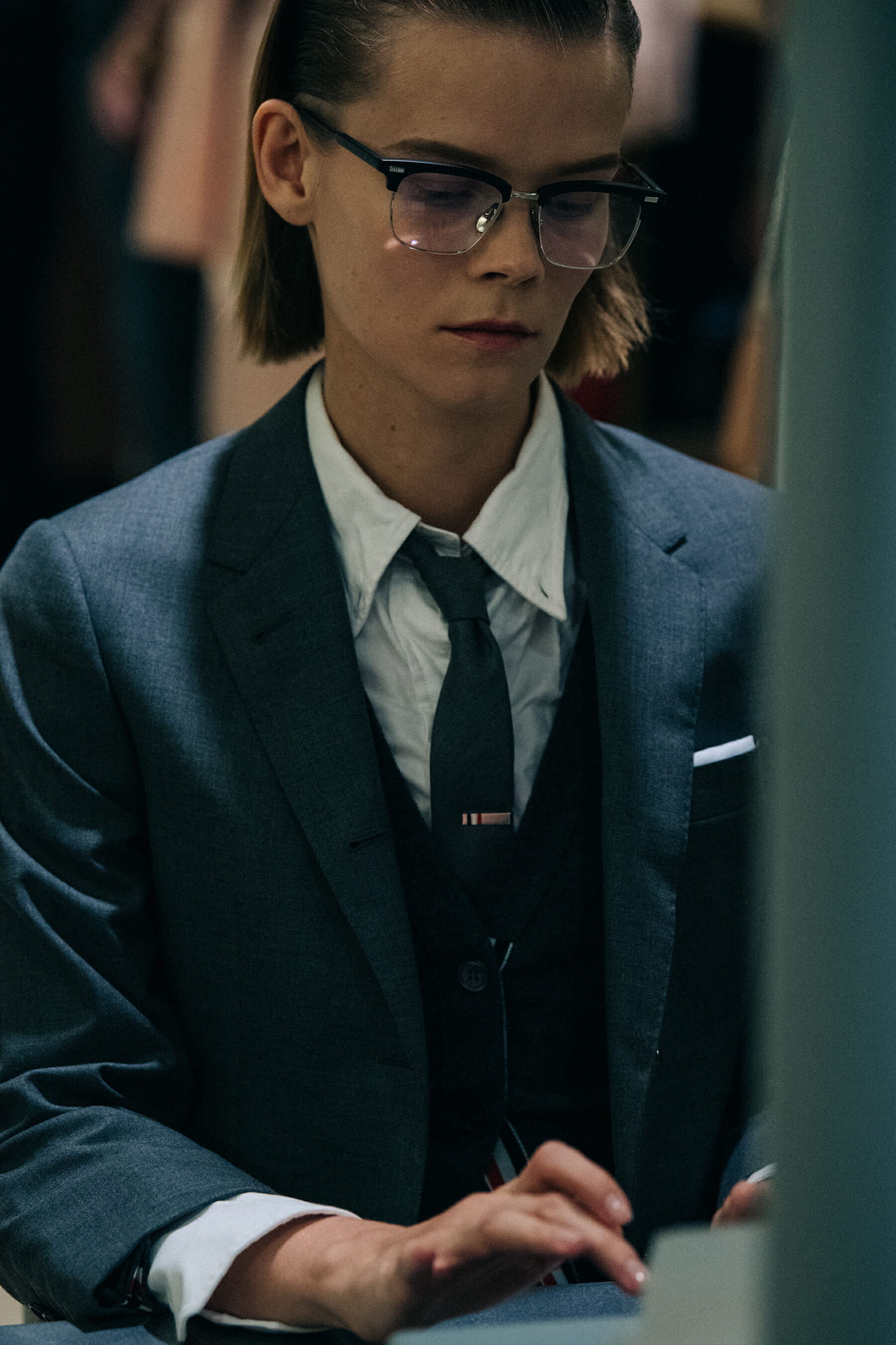 Irina Kravchenko backstage at Thom Browne