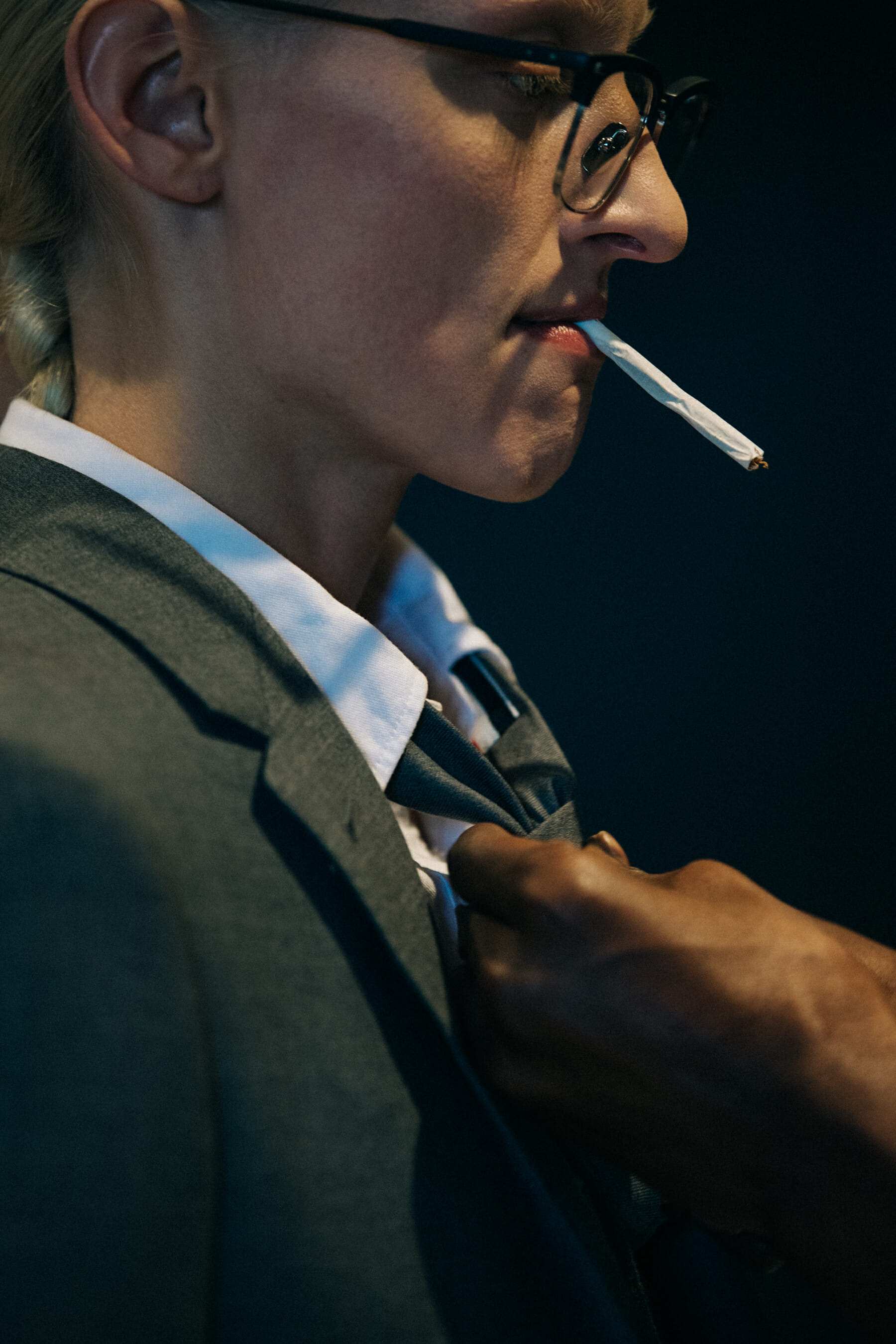 Maggie Maurer backstage at Thom Browne