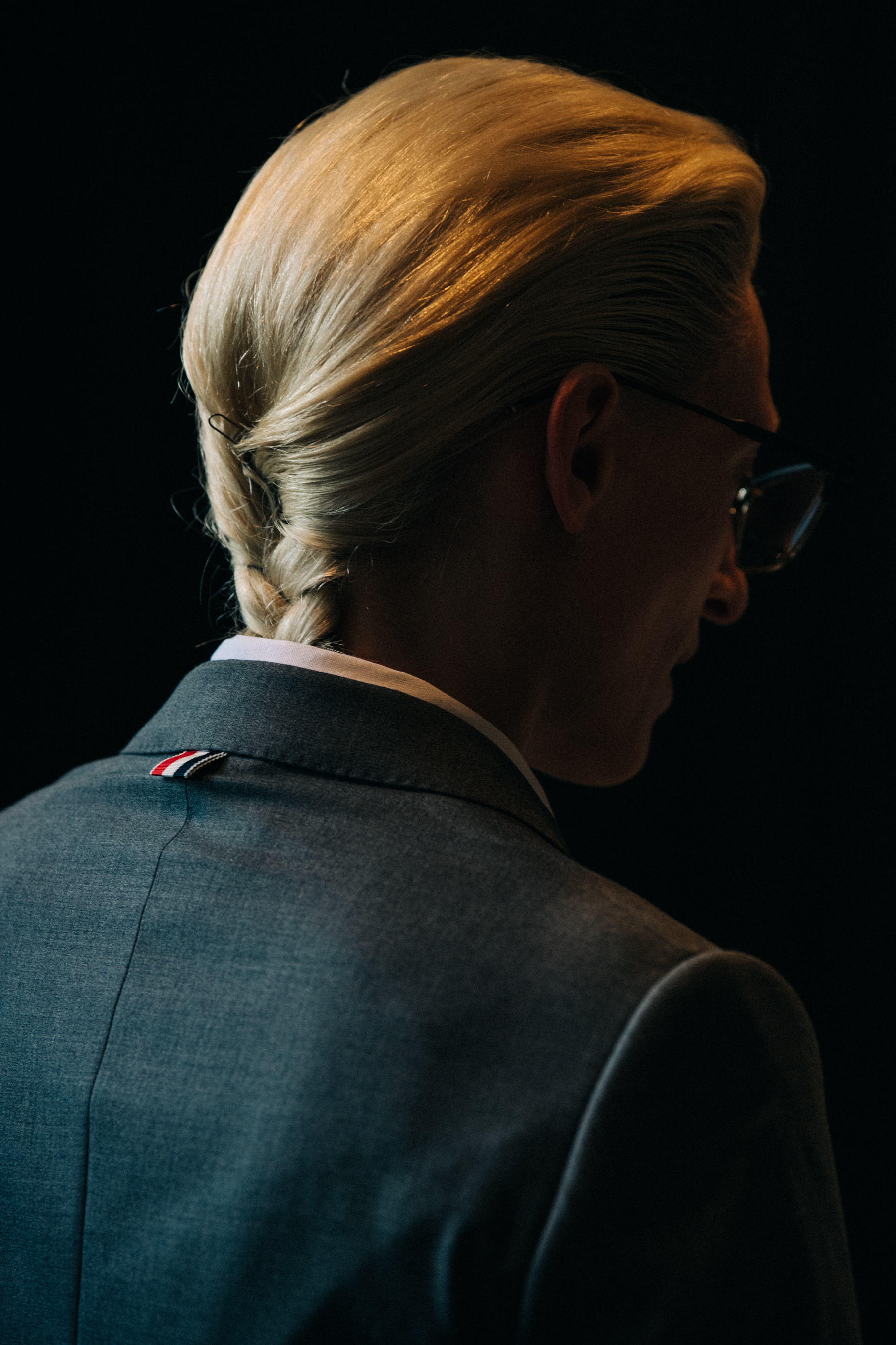 Maggie Maurer backstage at Thom Browne