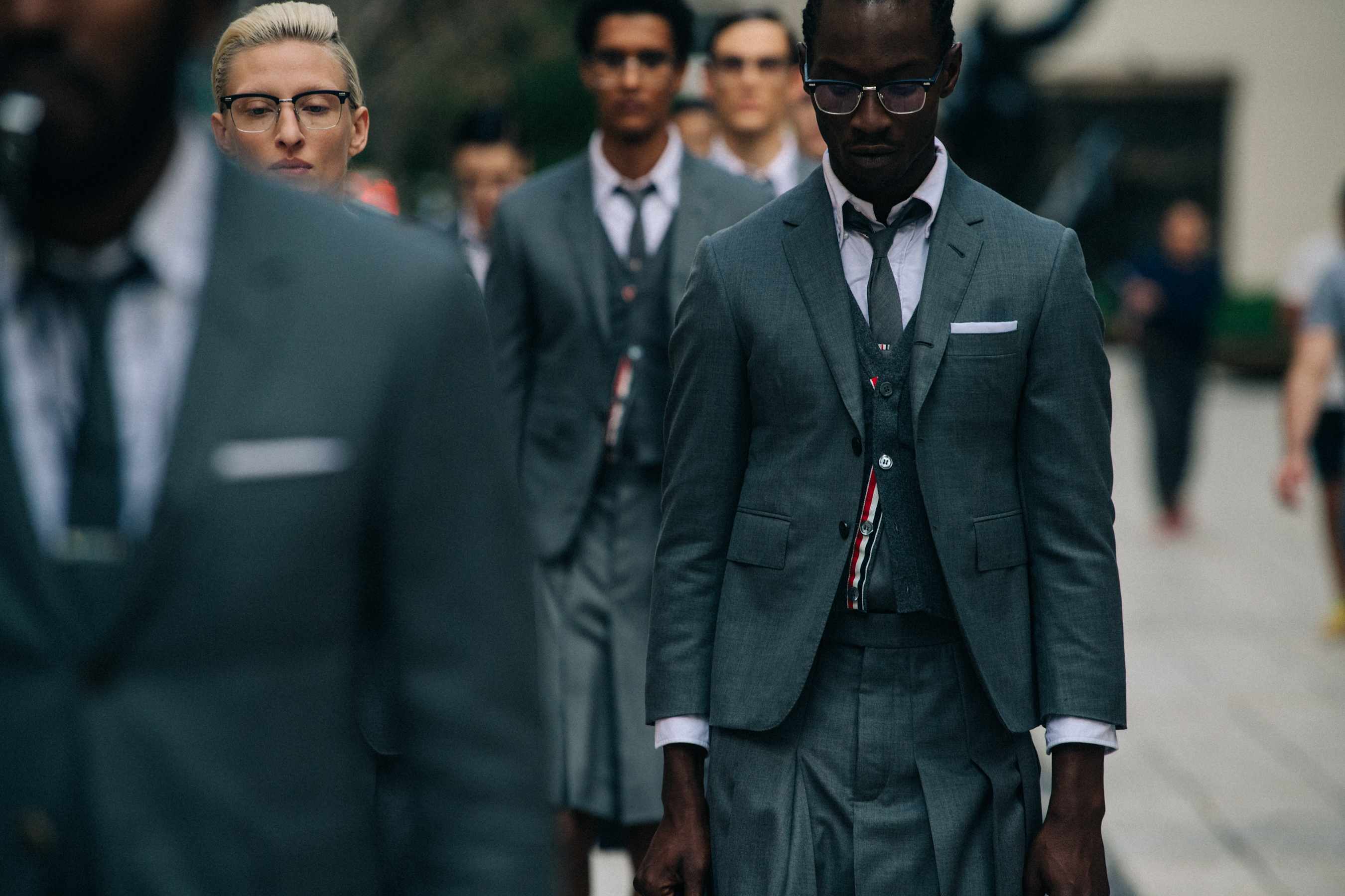 Maggie Maurer backstage at Thom Browne