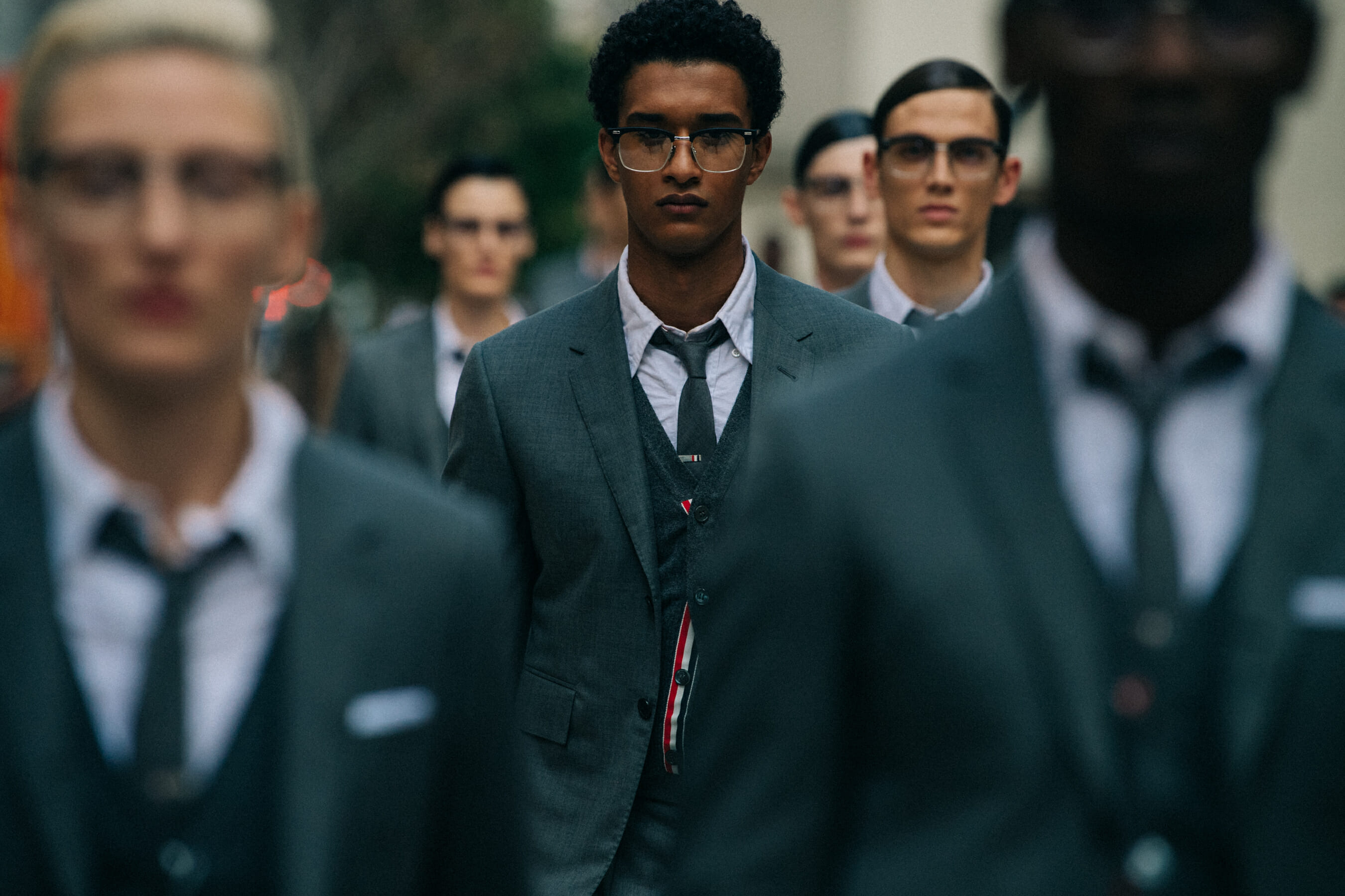 Maggie Maurer backstage at Thom Browne