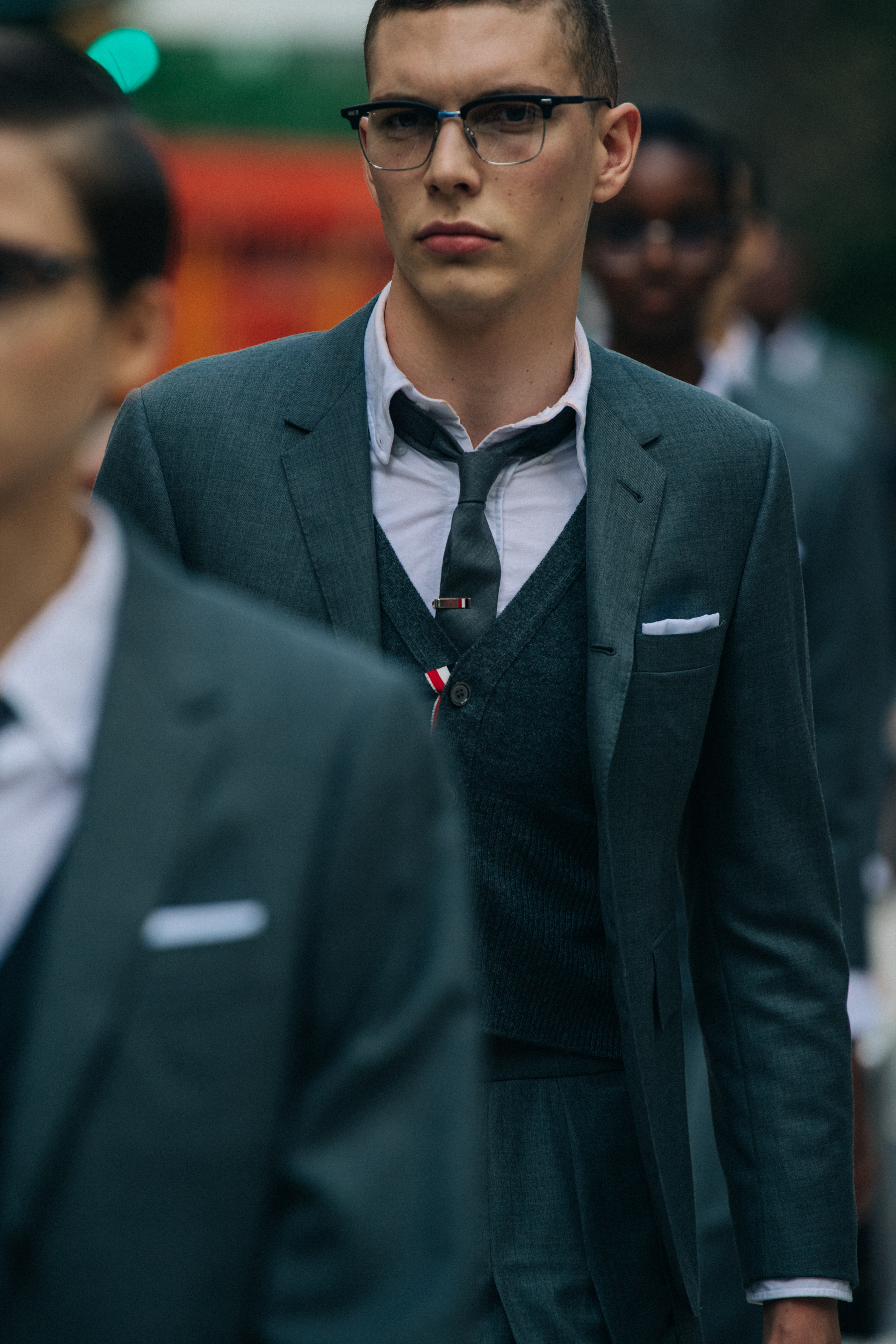 Models wearing Thom Browne suits