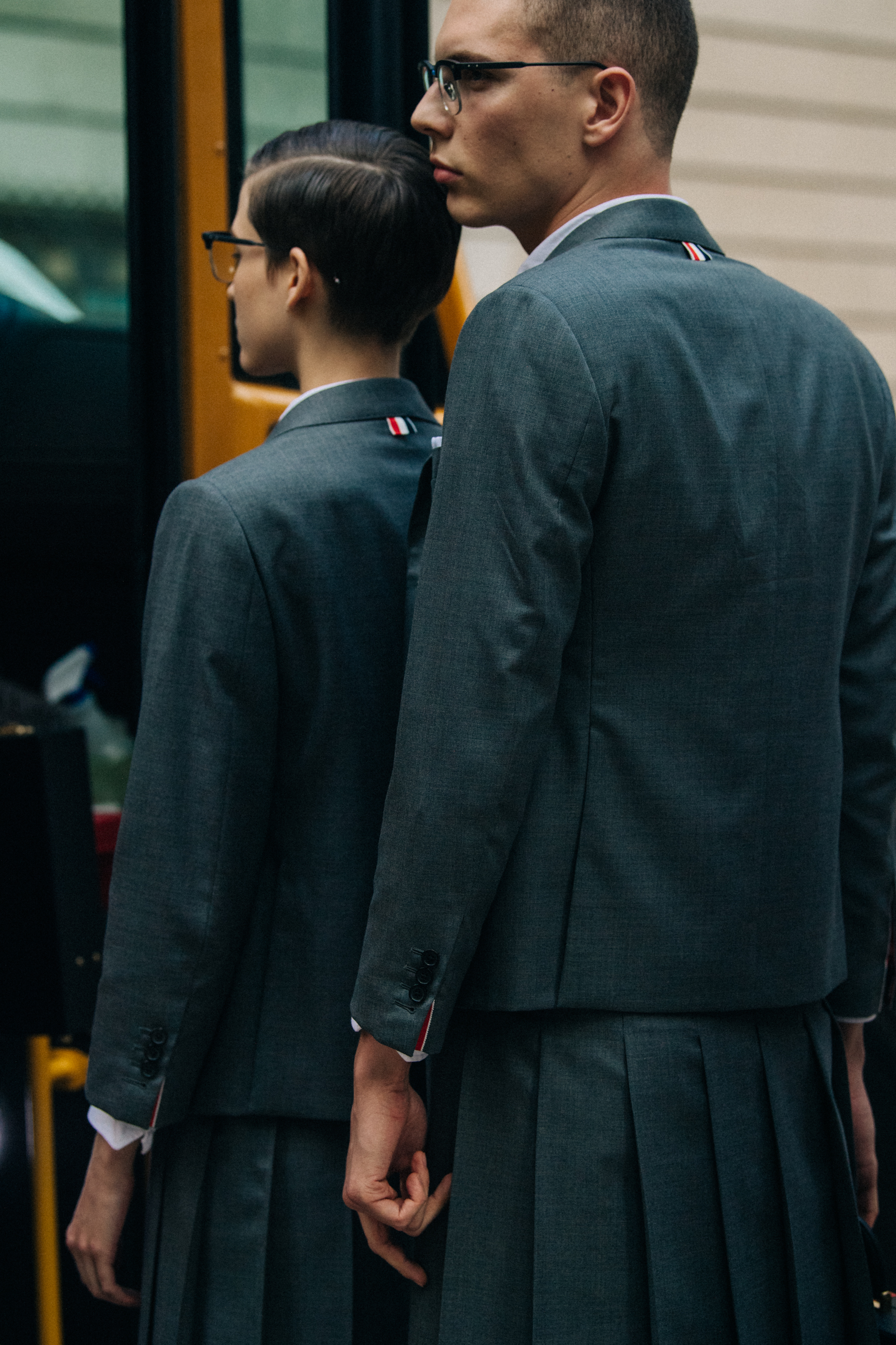 Models wearing Thom Browne suits