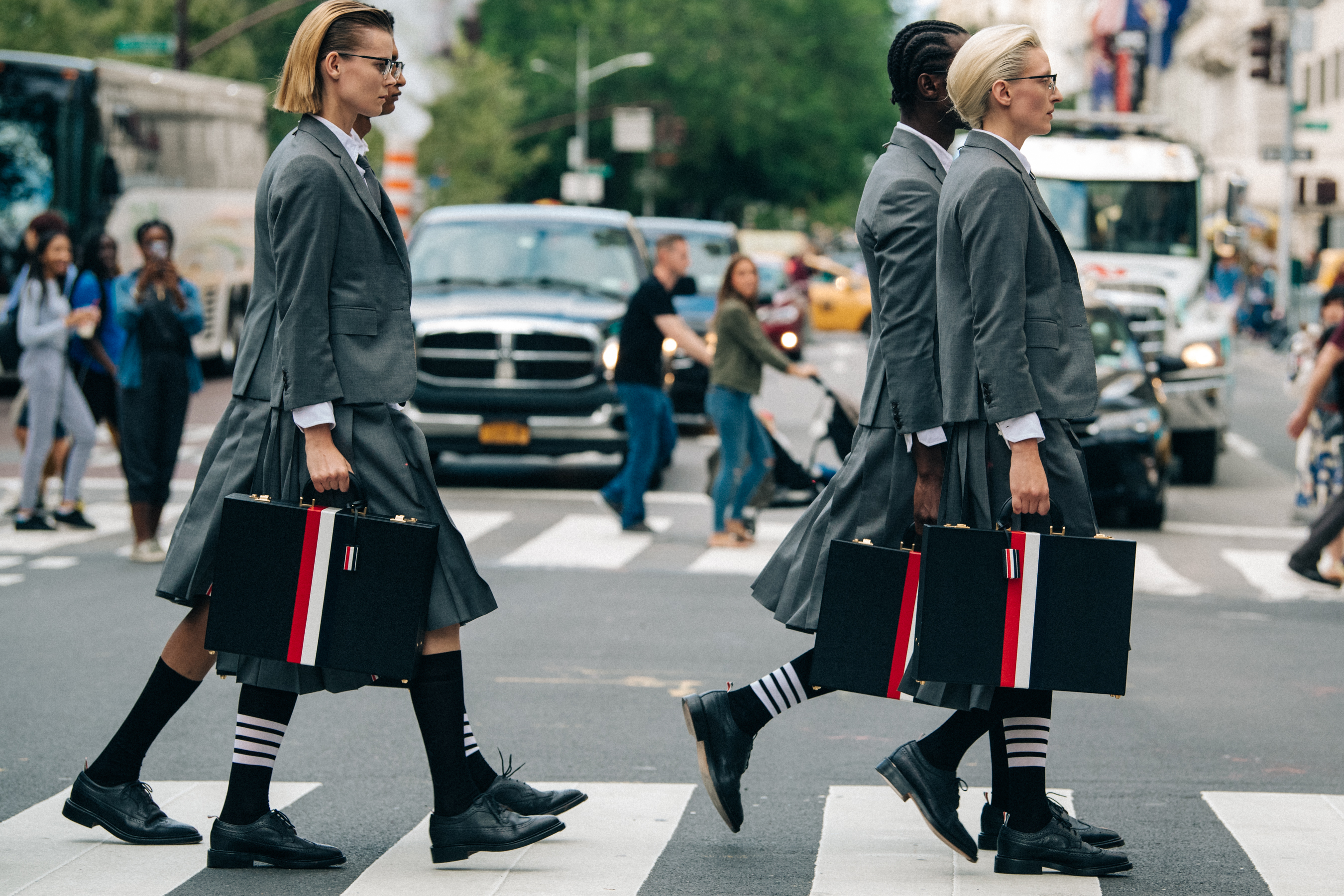 Maggie Maurer backstage at Thom Browne