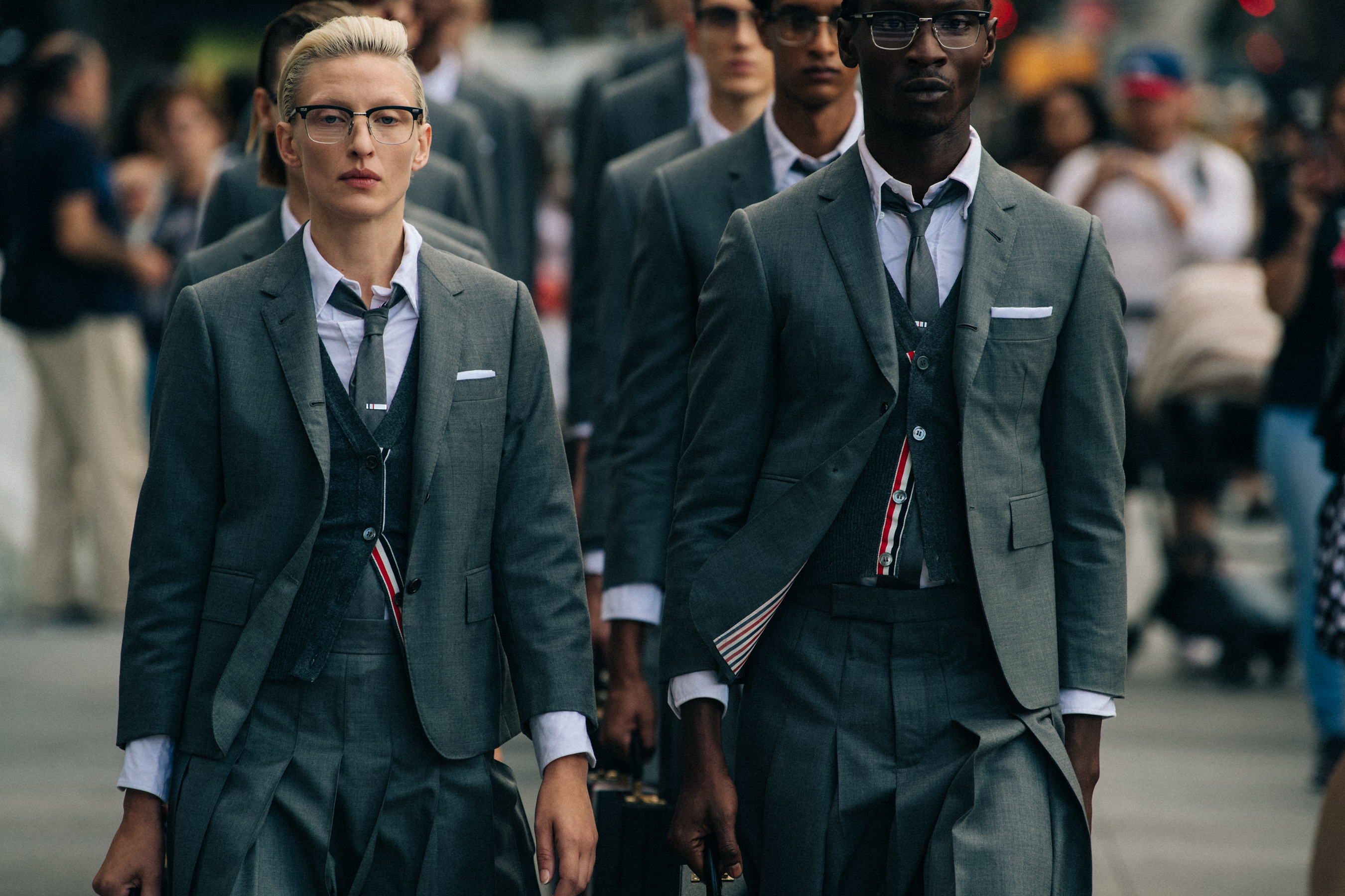 Maggie Maurer backstage at Thom Browne