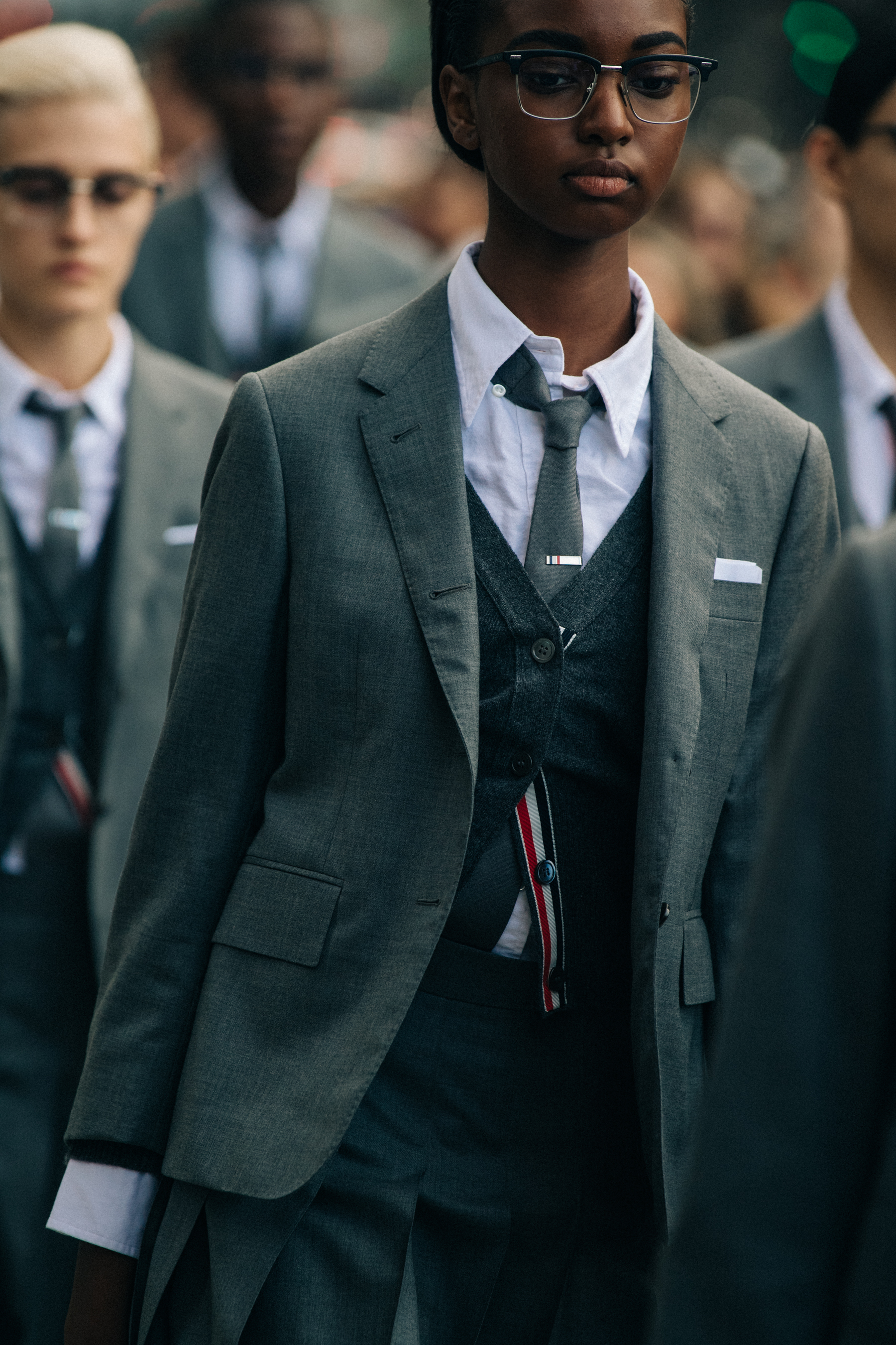 Models wearing Thom Browne suits