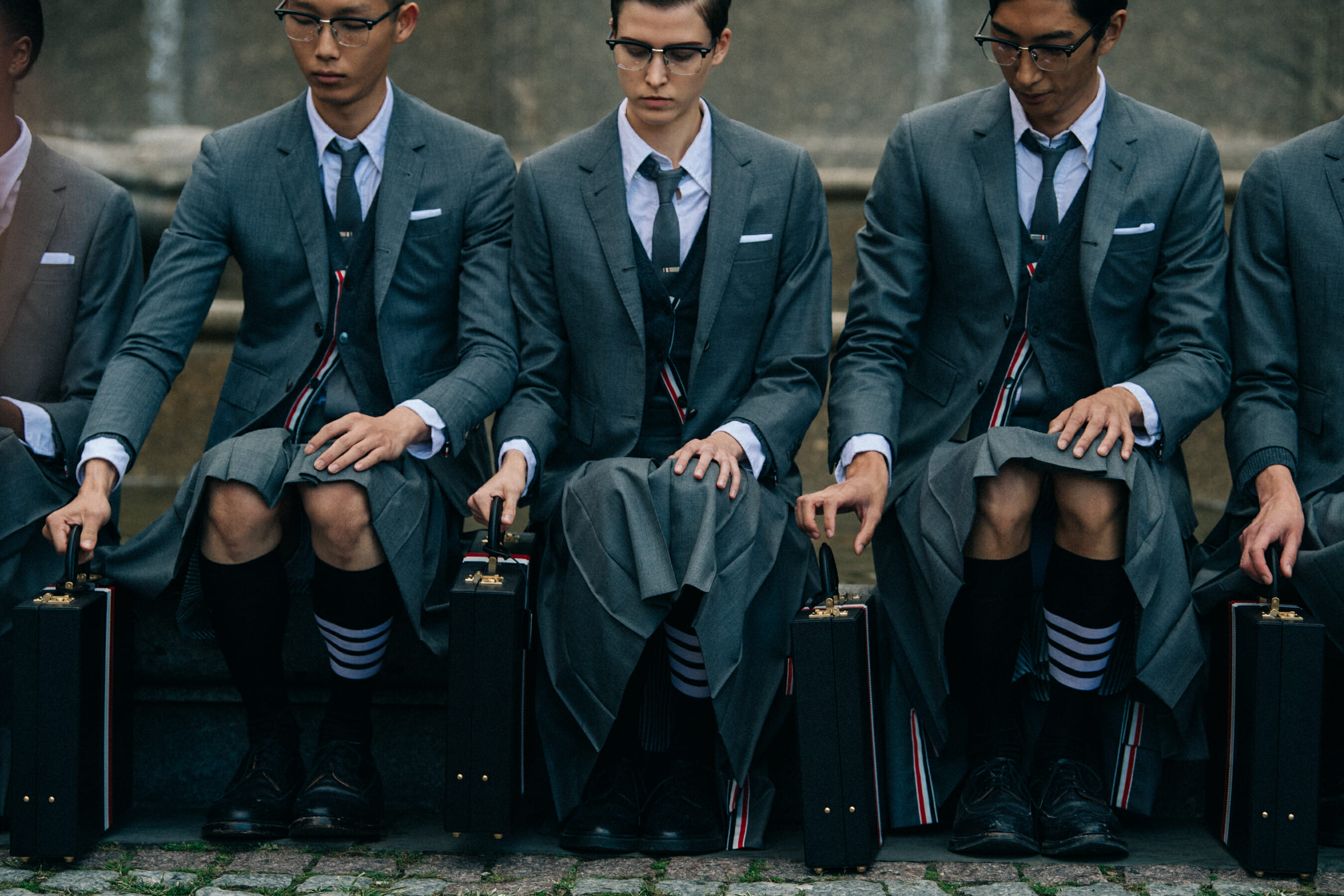 Su Min Kim backstage at Thom Browne