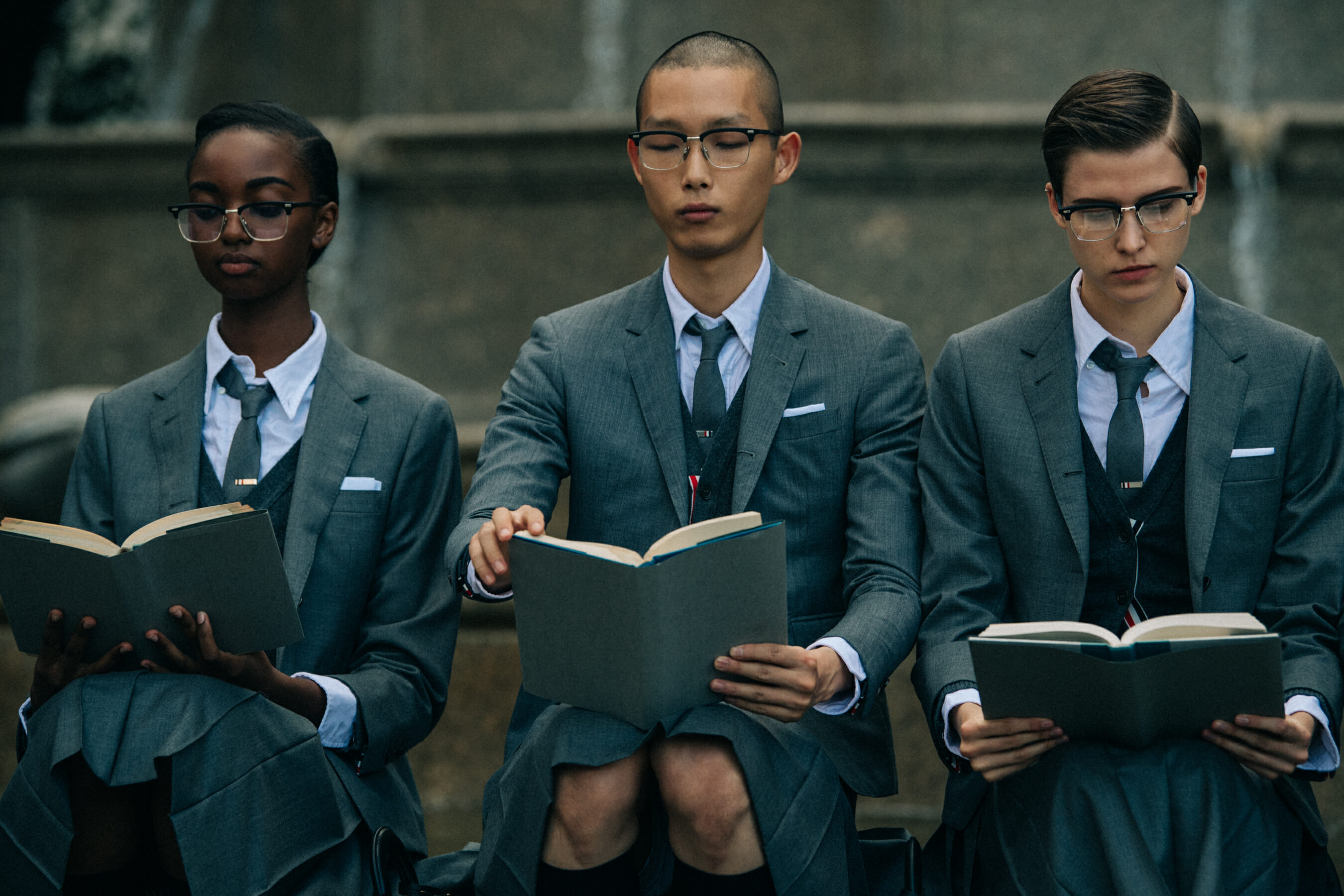 Su Min Kim backstage at Thom Browne