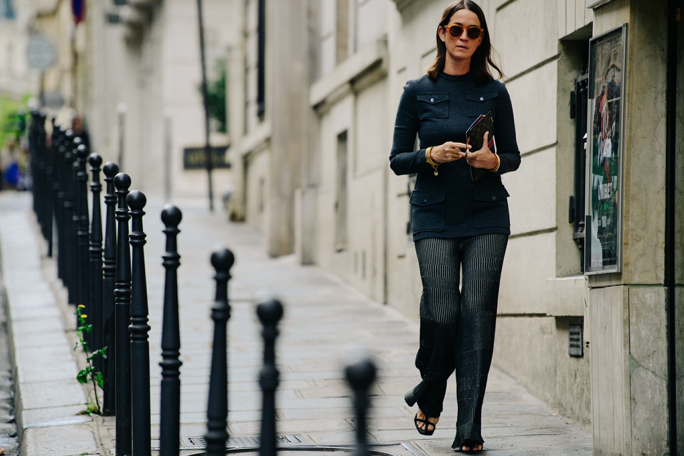 Woman wearing striped pants