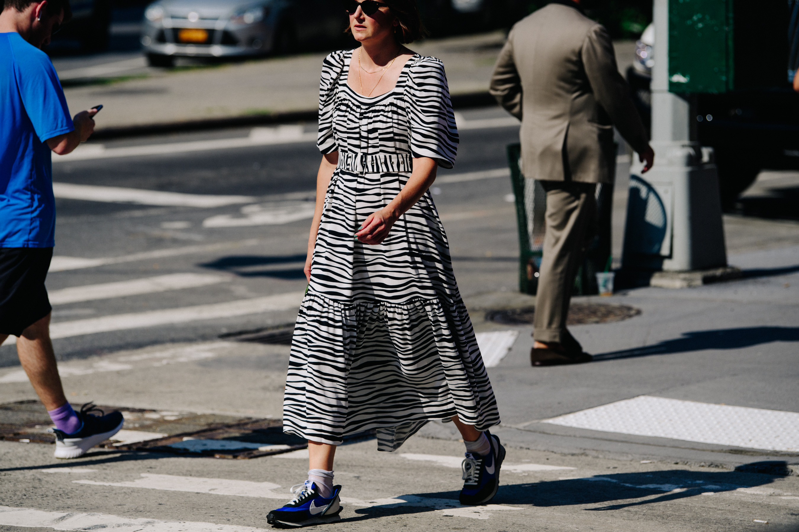 Woman wearing striped dress