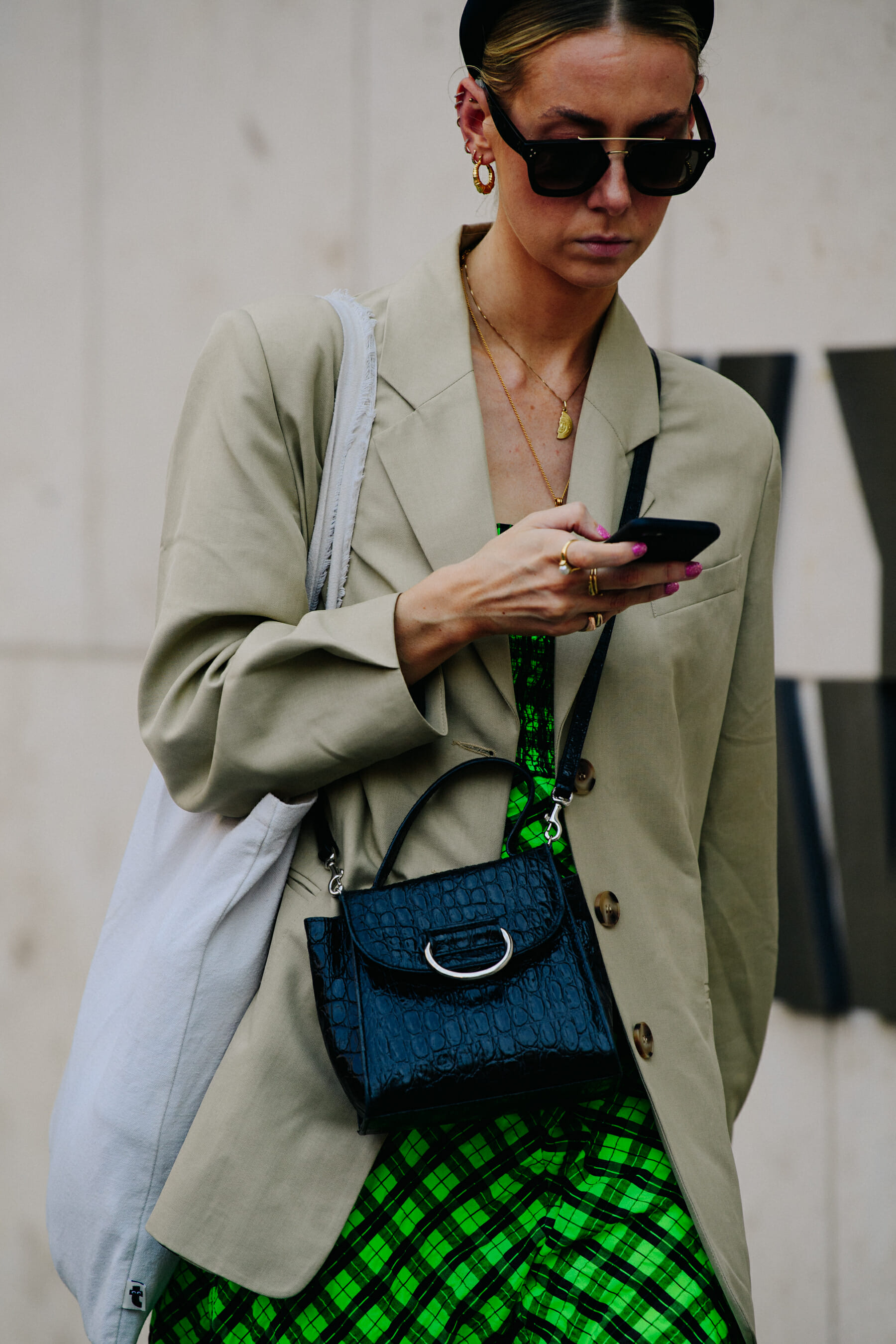 Woman wearing green dress