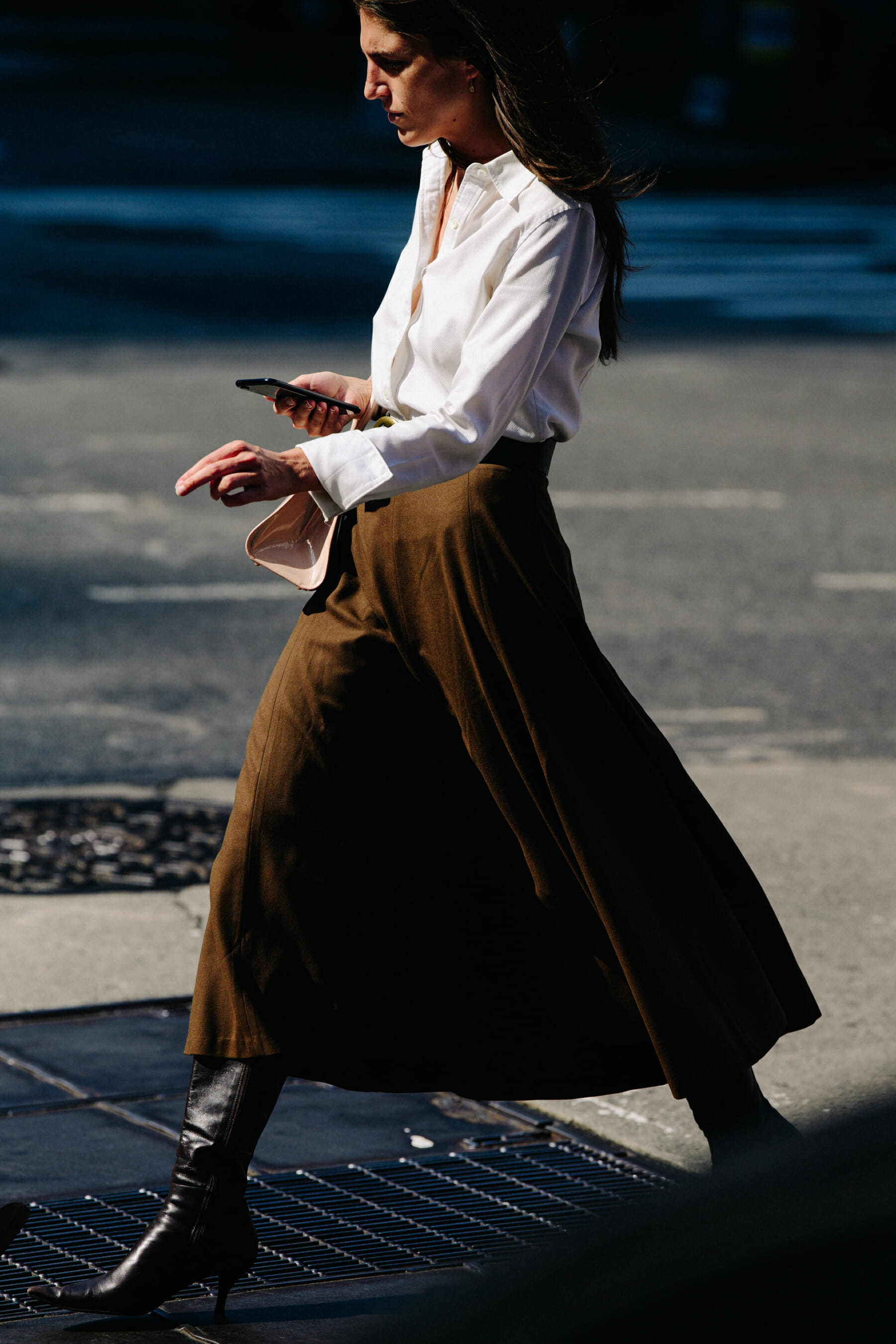 Woman wearing brown skirt
