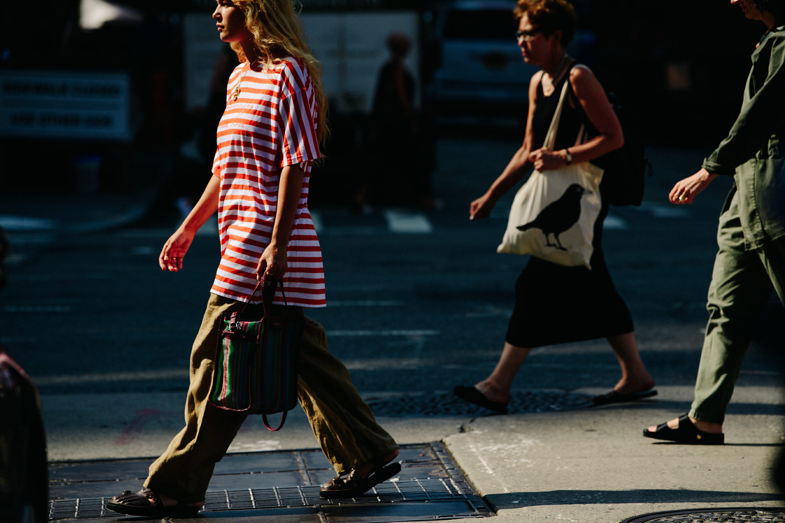 Woman wearing red striped tee shirt