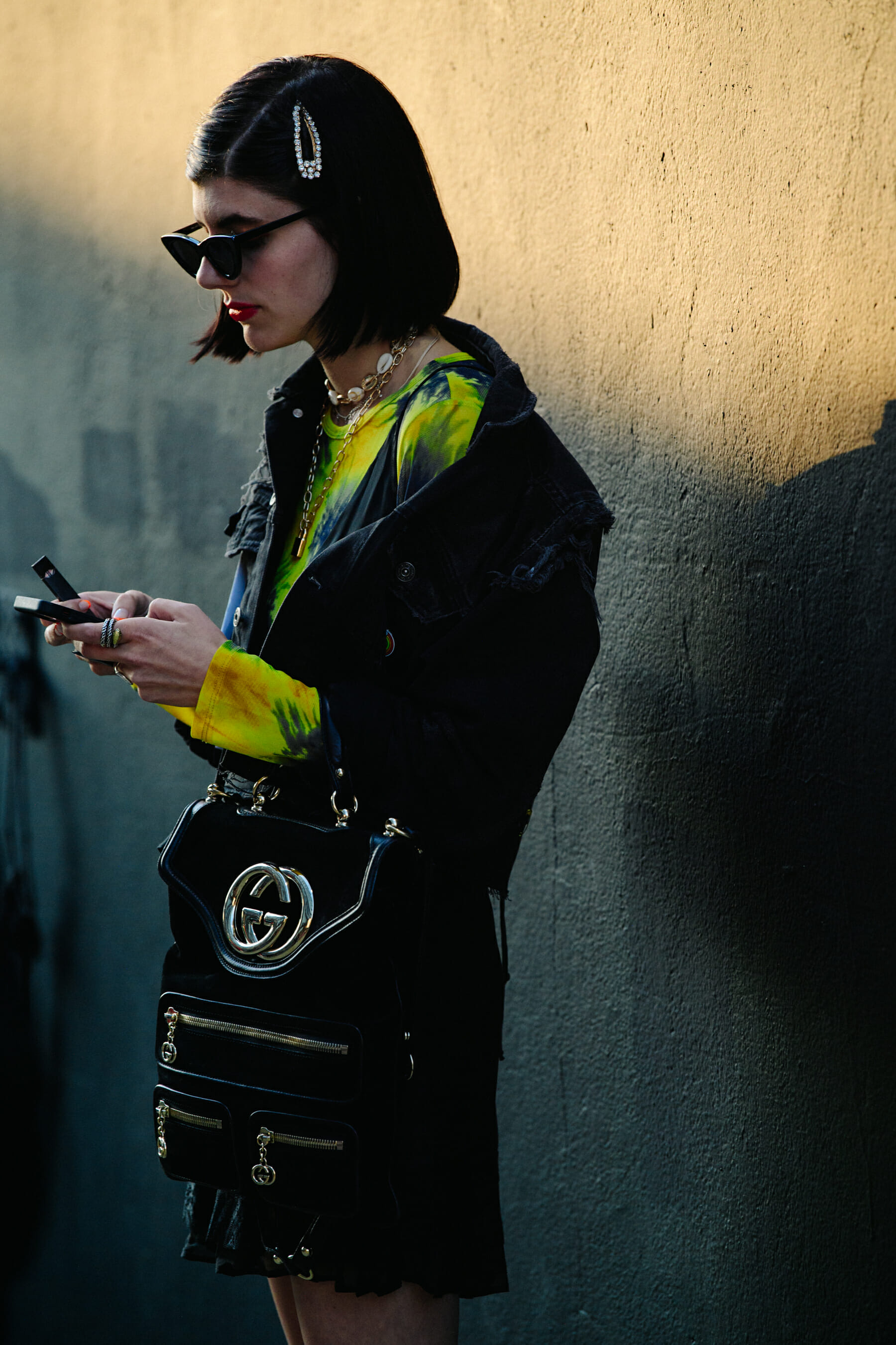 Woman wearing yellow tie dye top