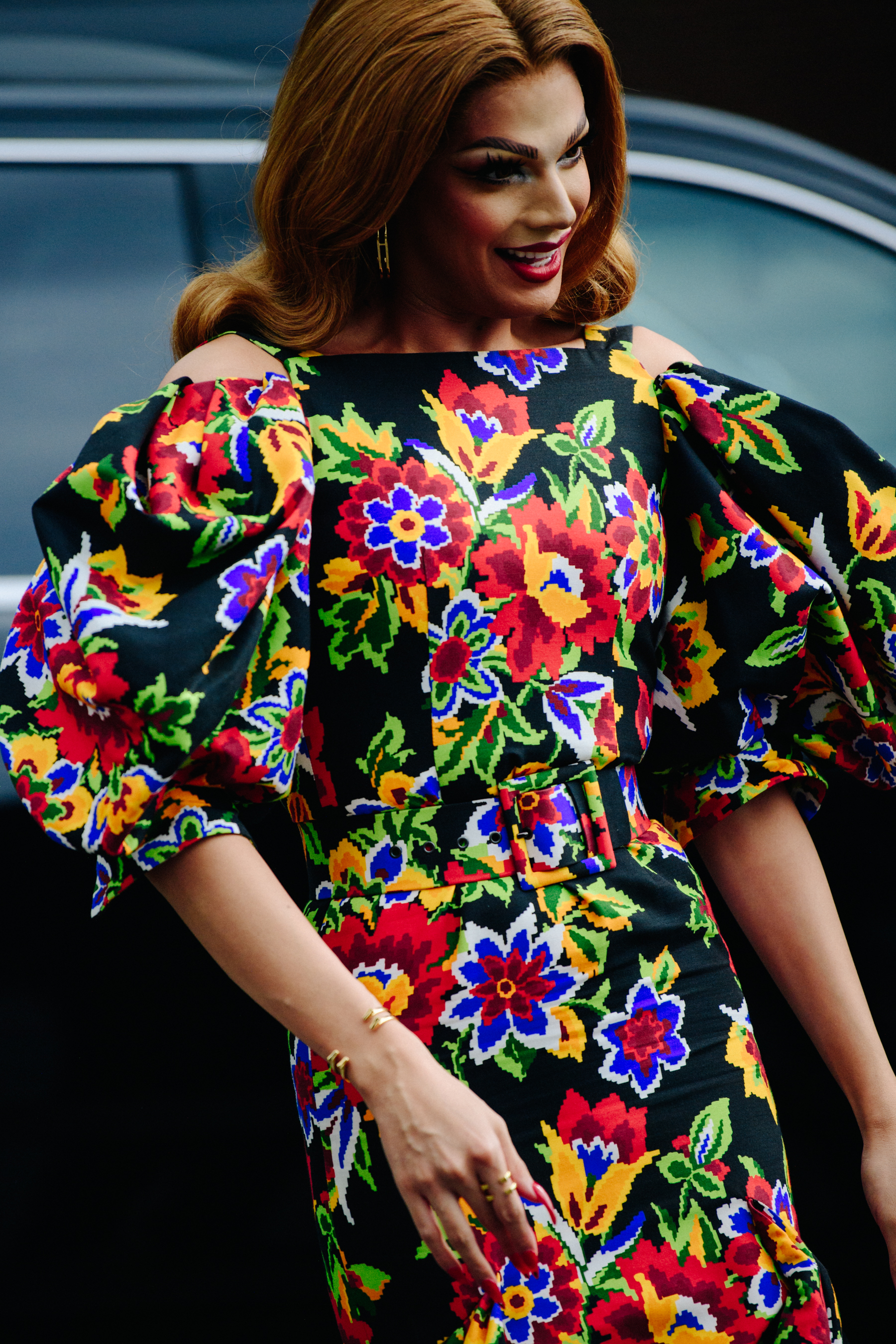 Woman wearing colourful dress