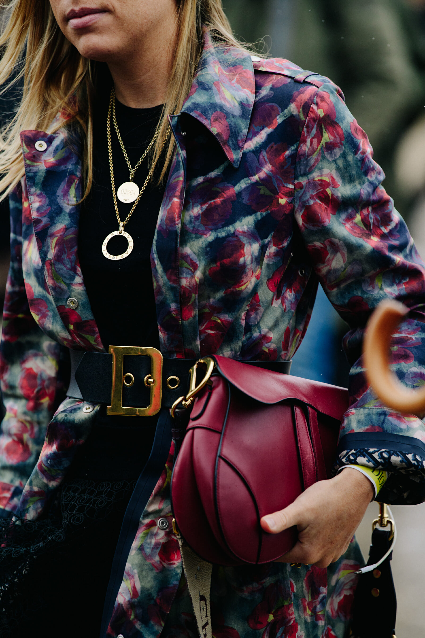 Woman wearing floral coat
