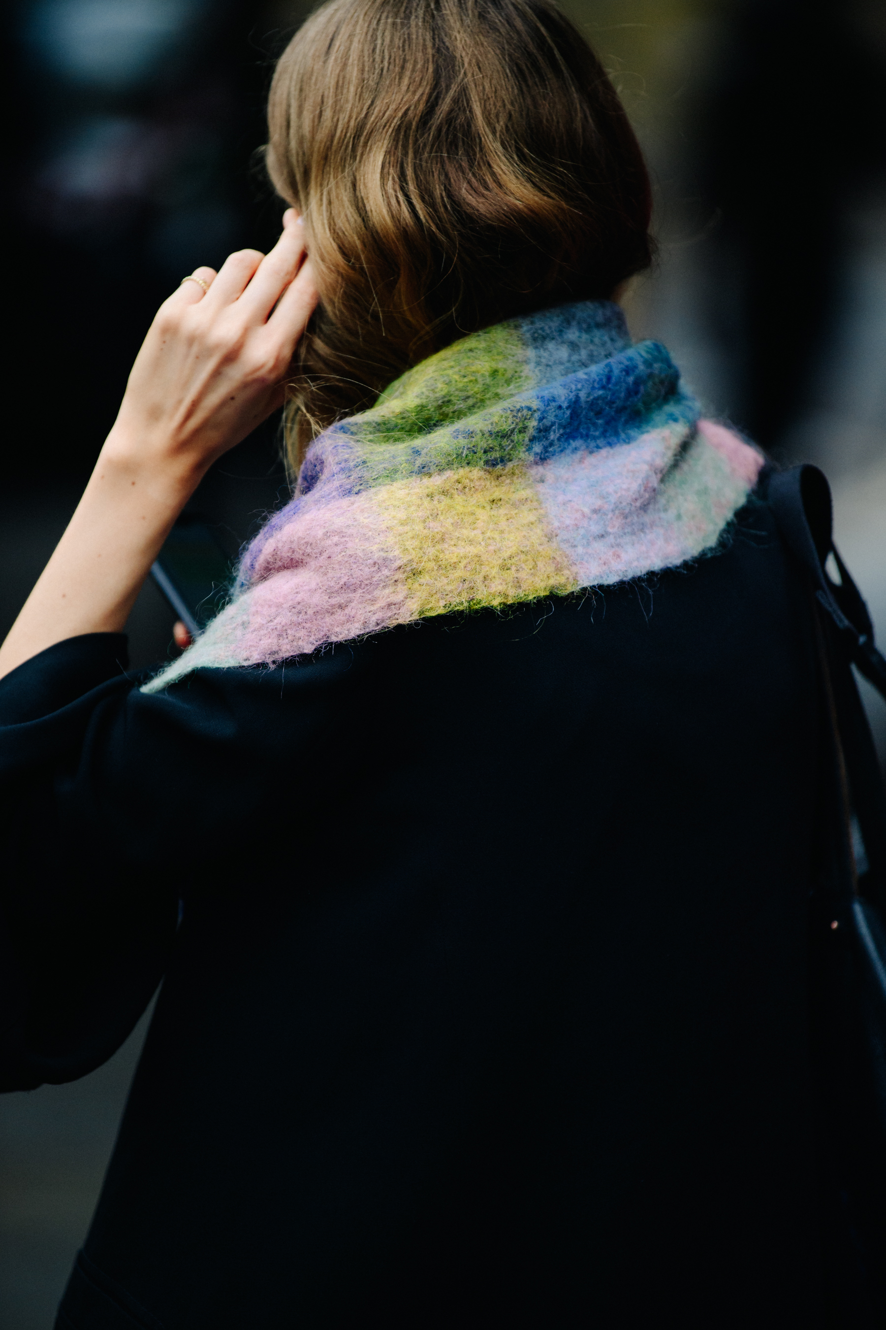 Woman wearing colourful scarf