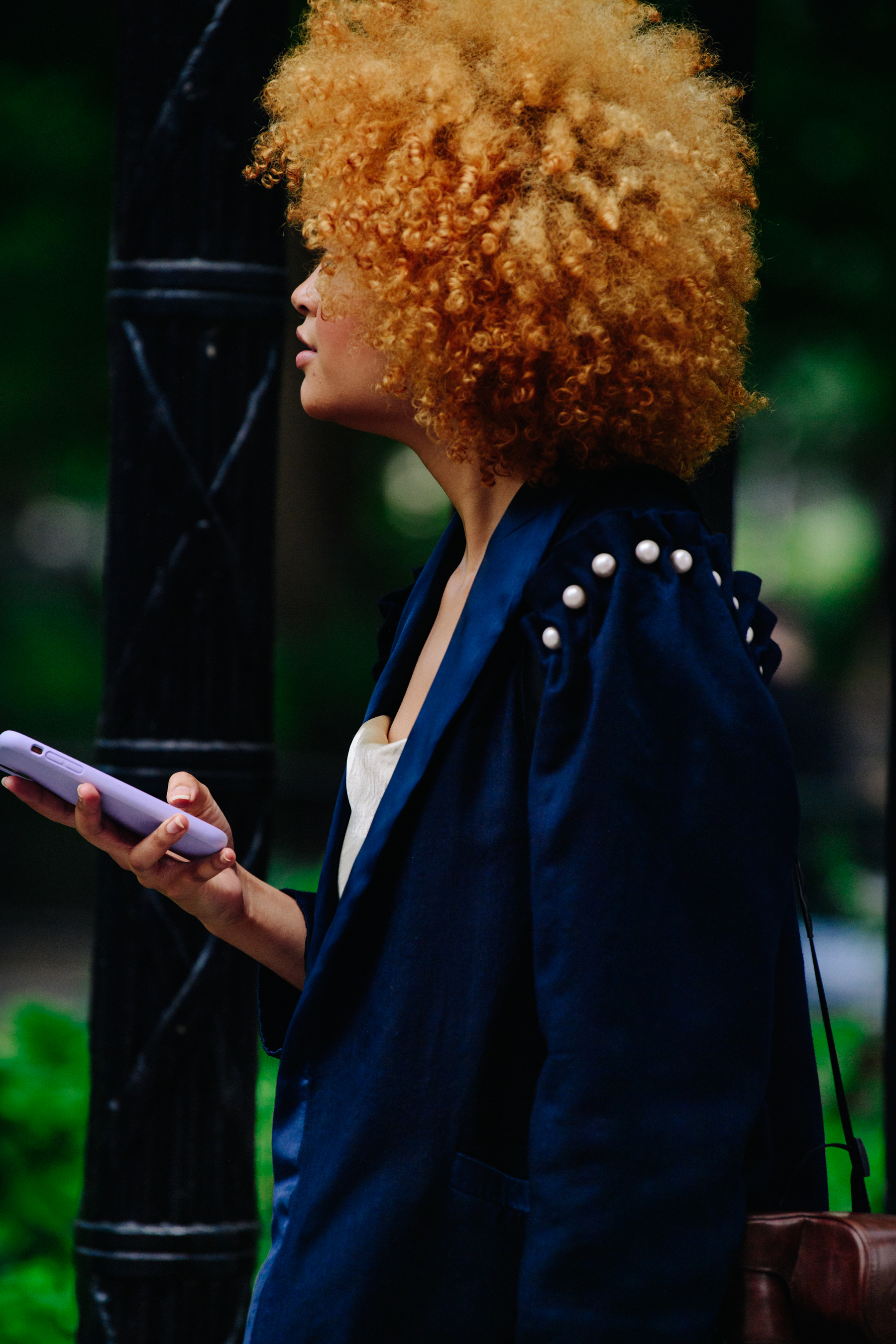 Woman with red afro hair