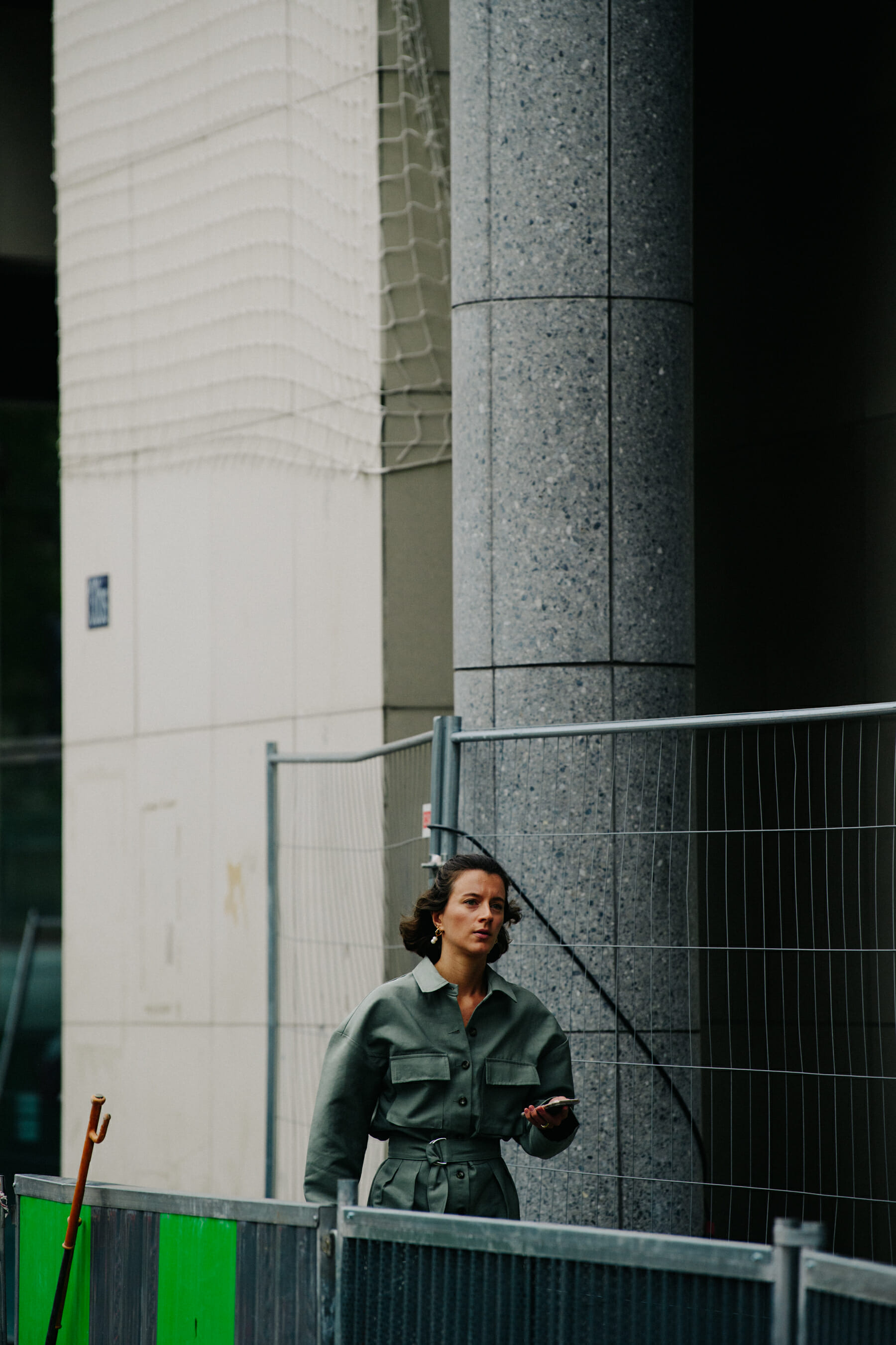 Woman wearing green coat