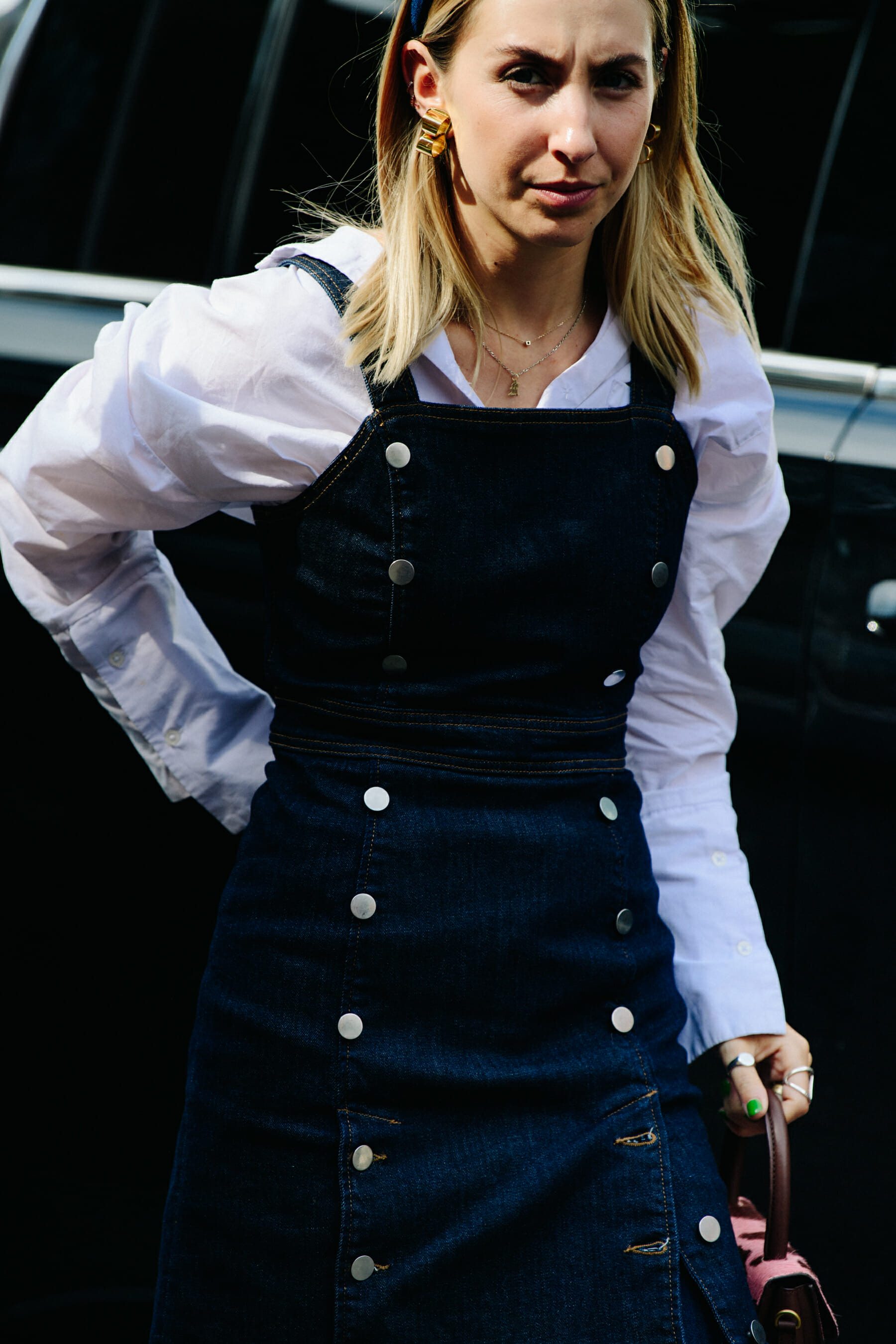 Woman wearing denim dress