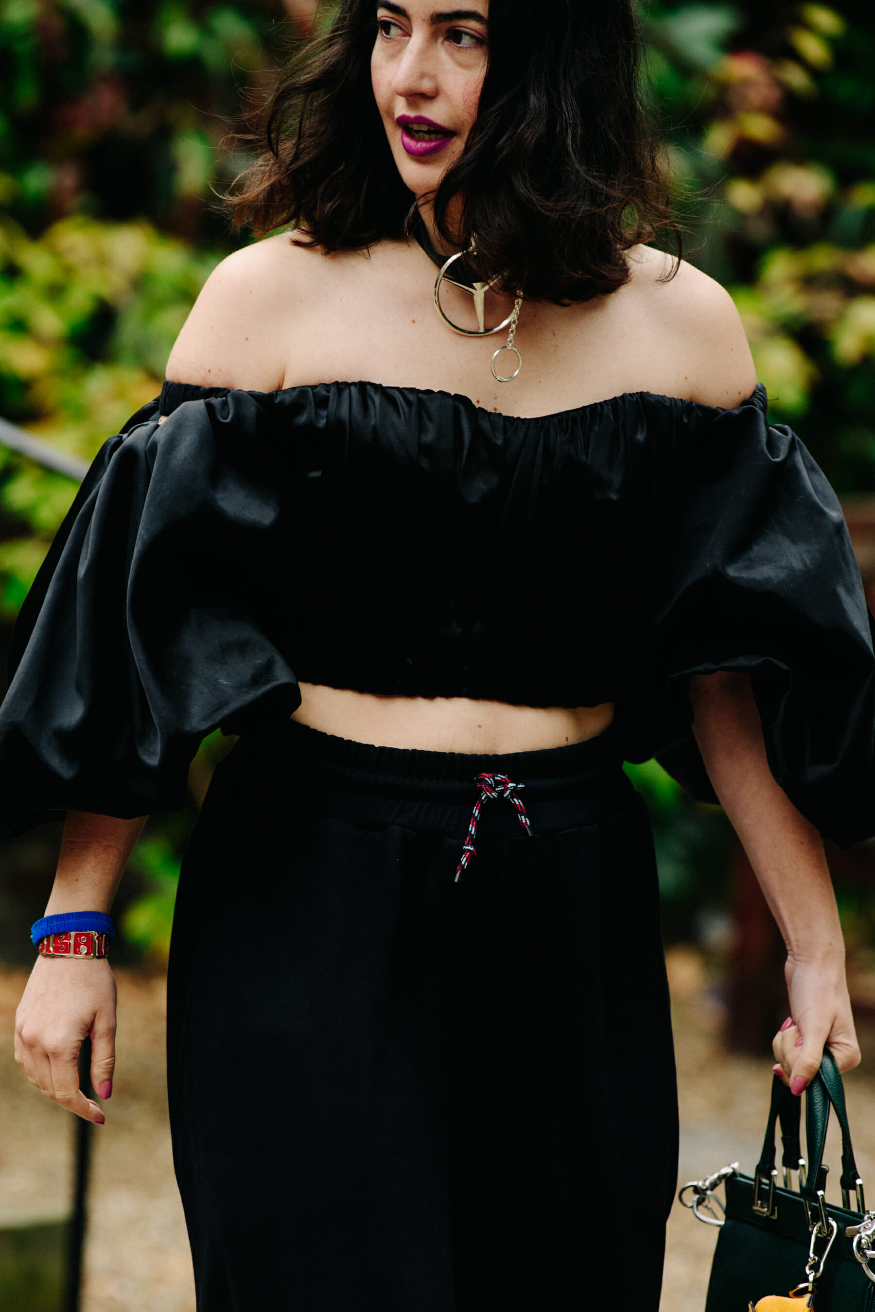 Woman wearing black crop top