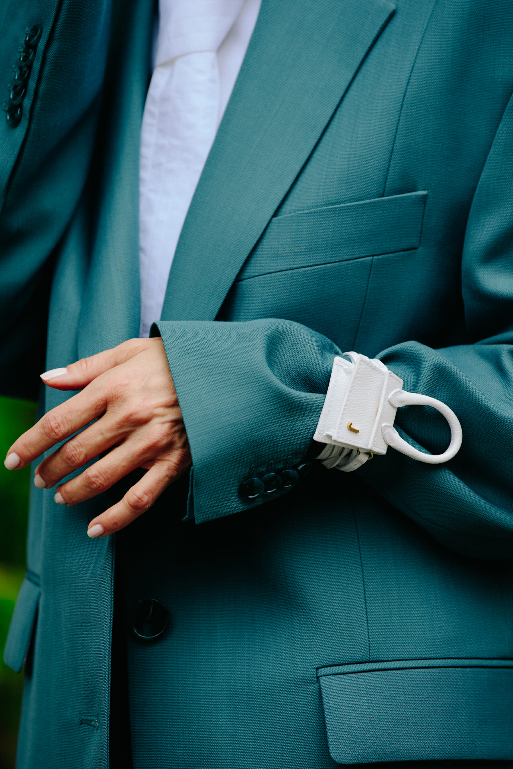 Woman wearing blue suit