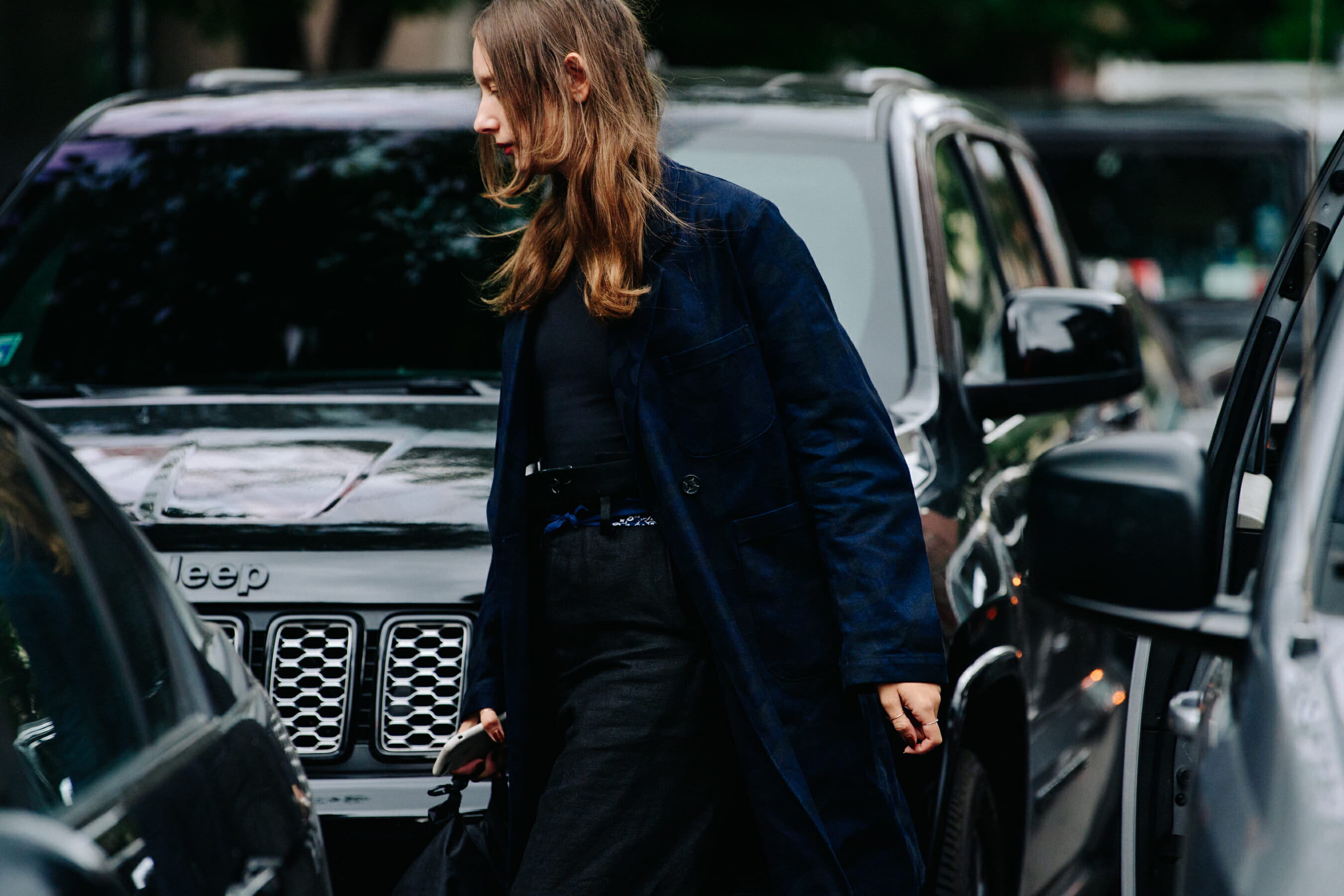 Woman wearing blue coat