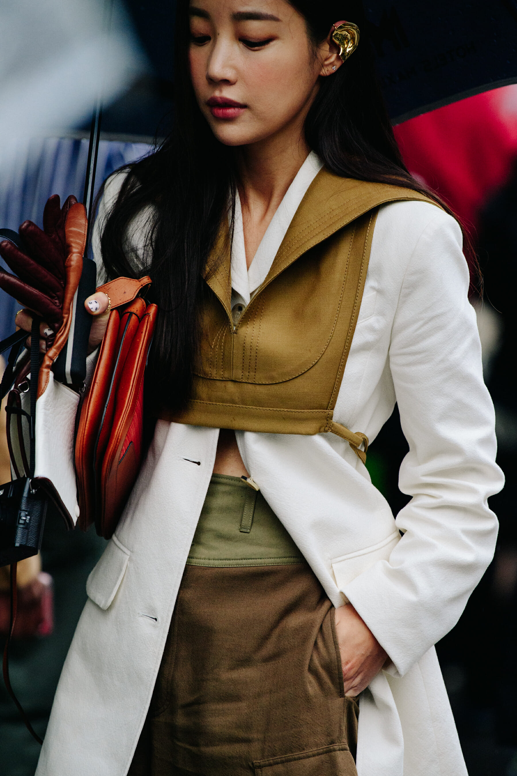 Woman wearing gold earring