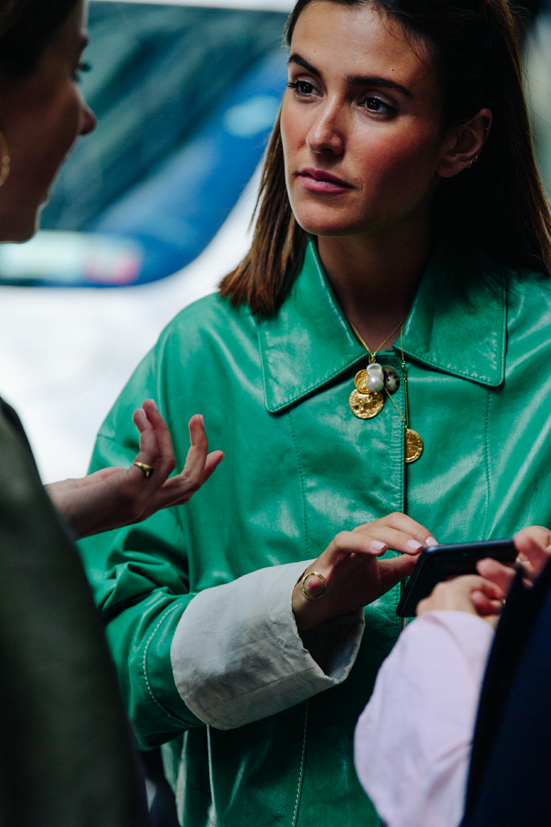 Woman wearing green coat
