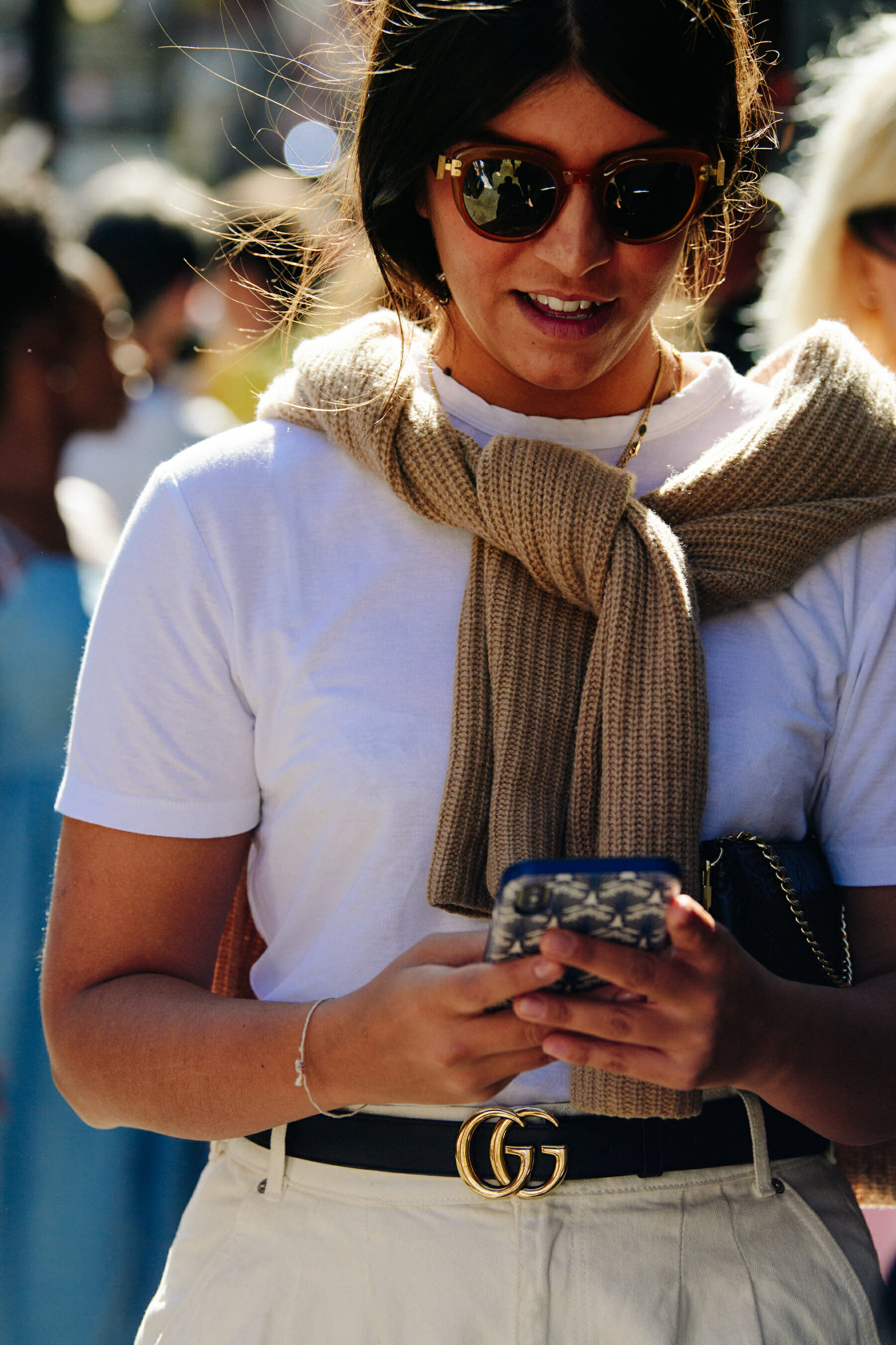 Woman wearing Gucci belt