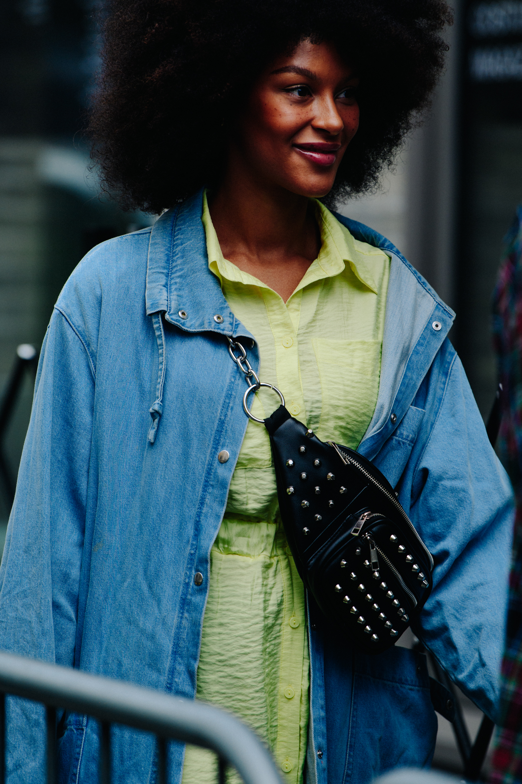 Woman wearing denim coat