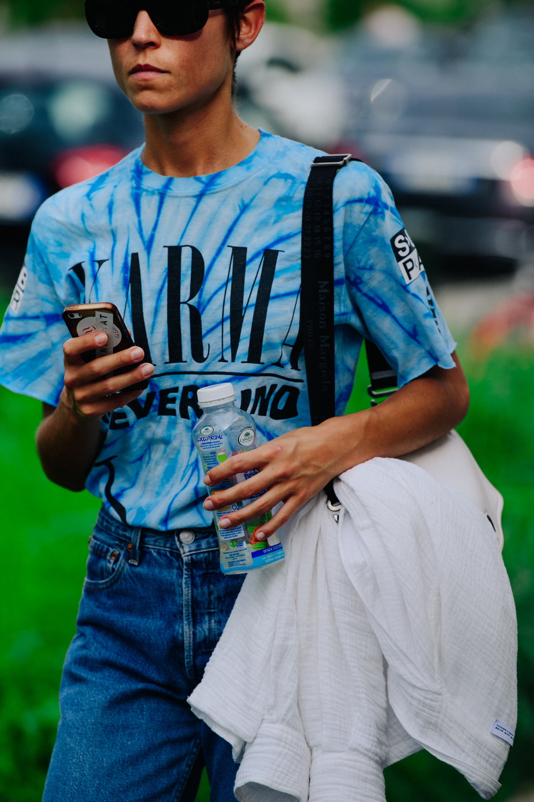 Woman wearing tie dye tee shirt
