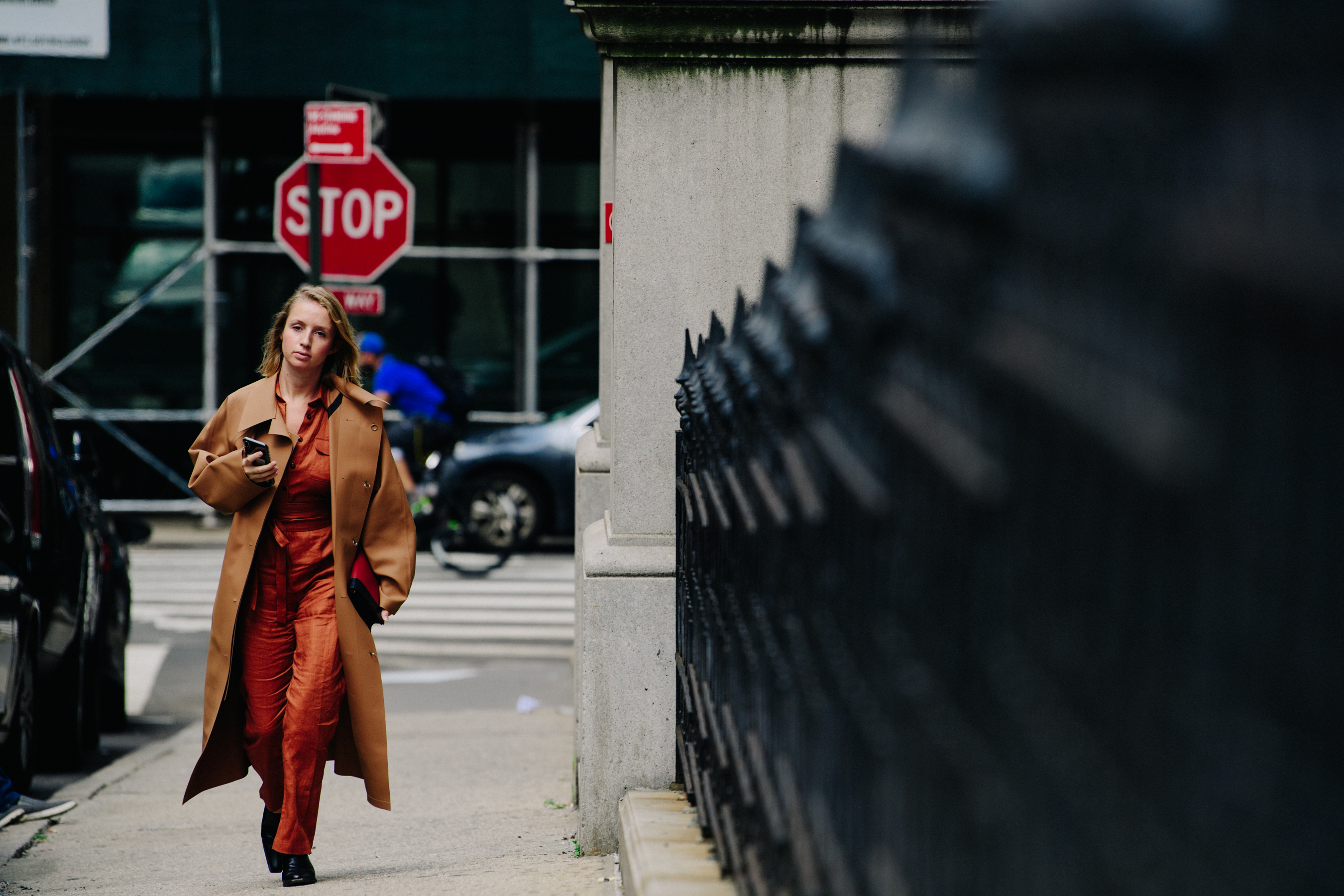 Woman wearing brown coat