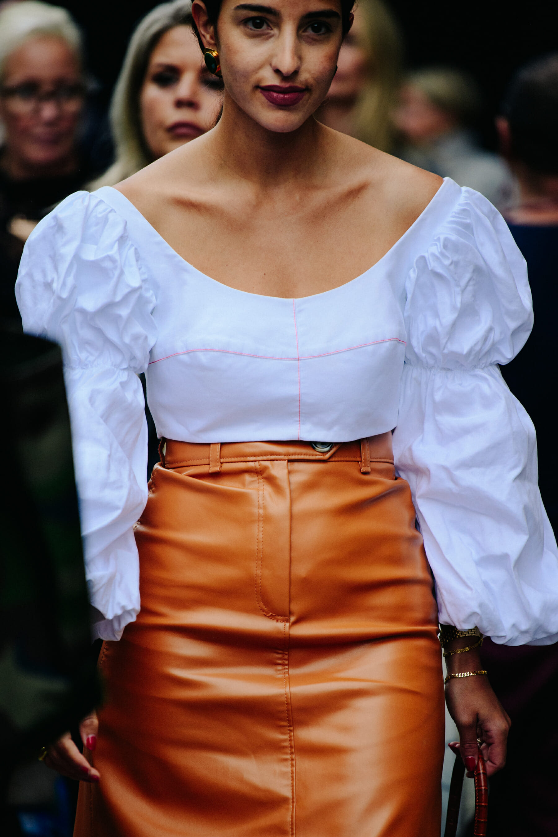 Woman wearing brown skirt