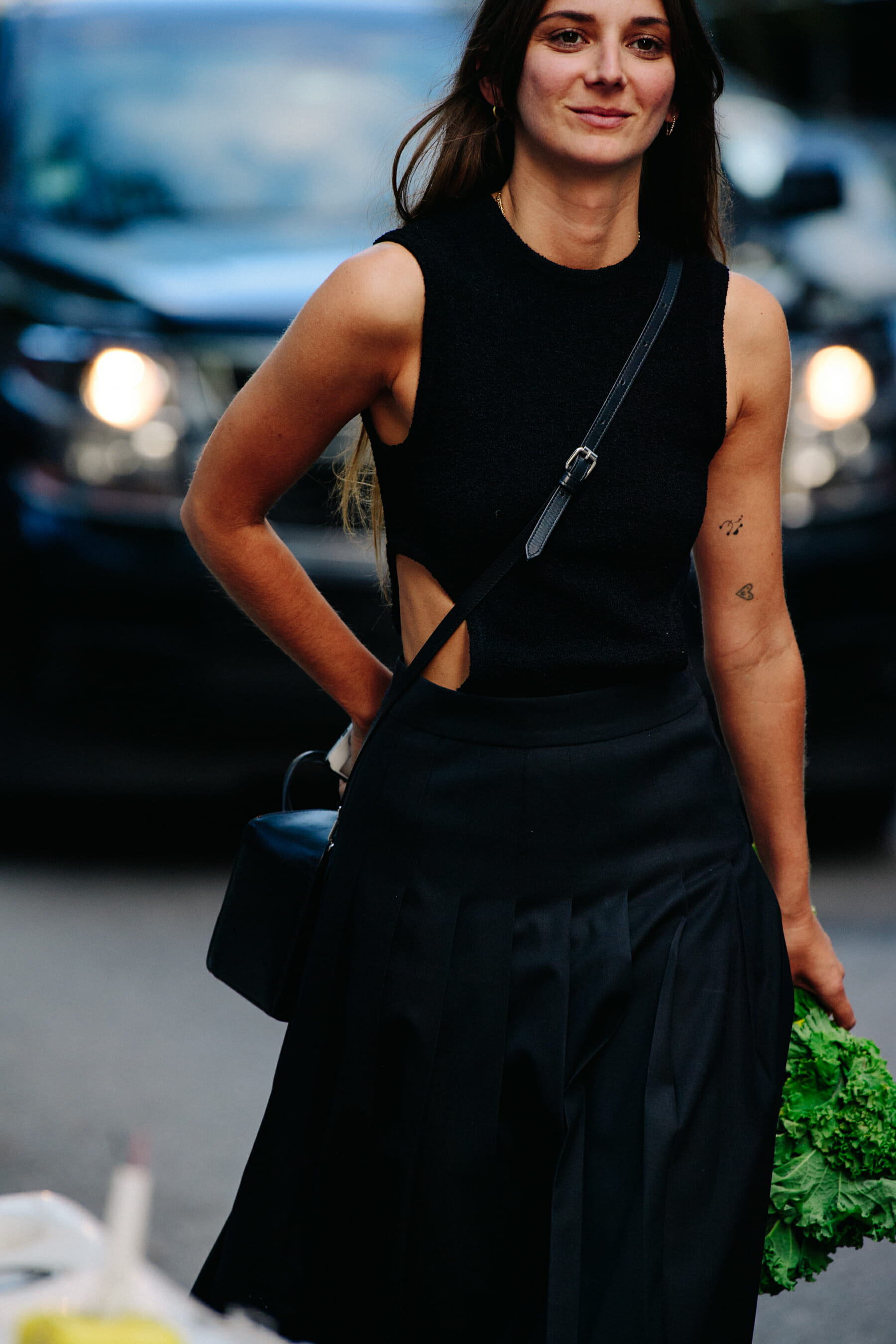 Woman wearing black dress