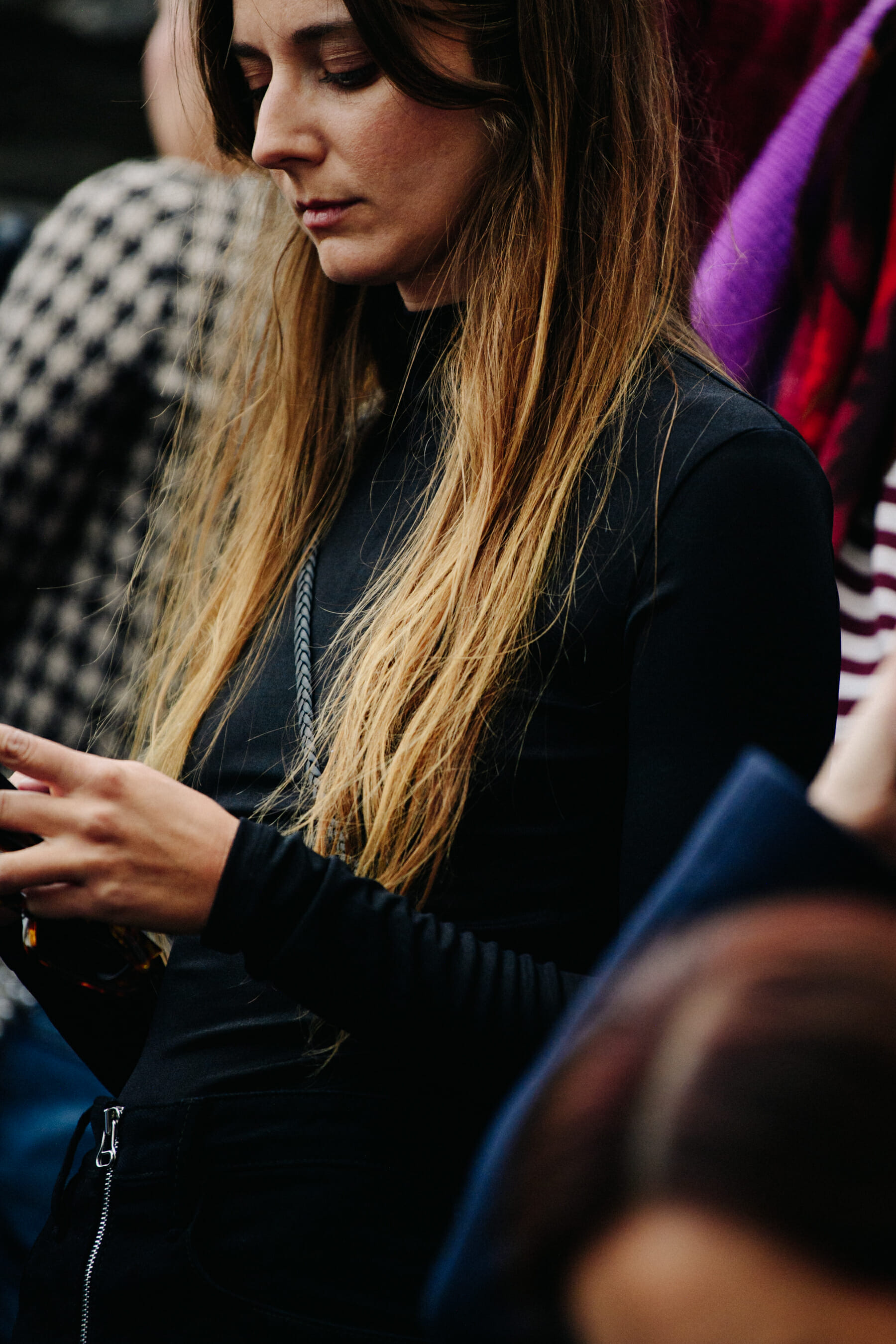 Woman wearing black top