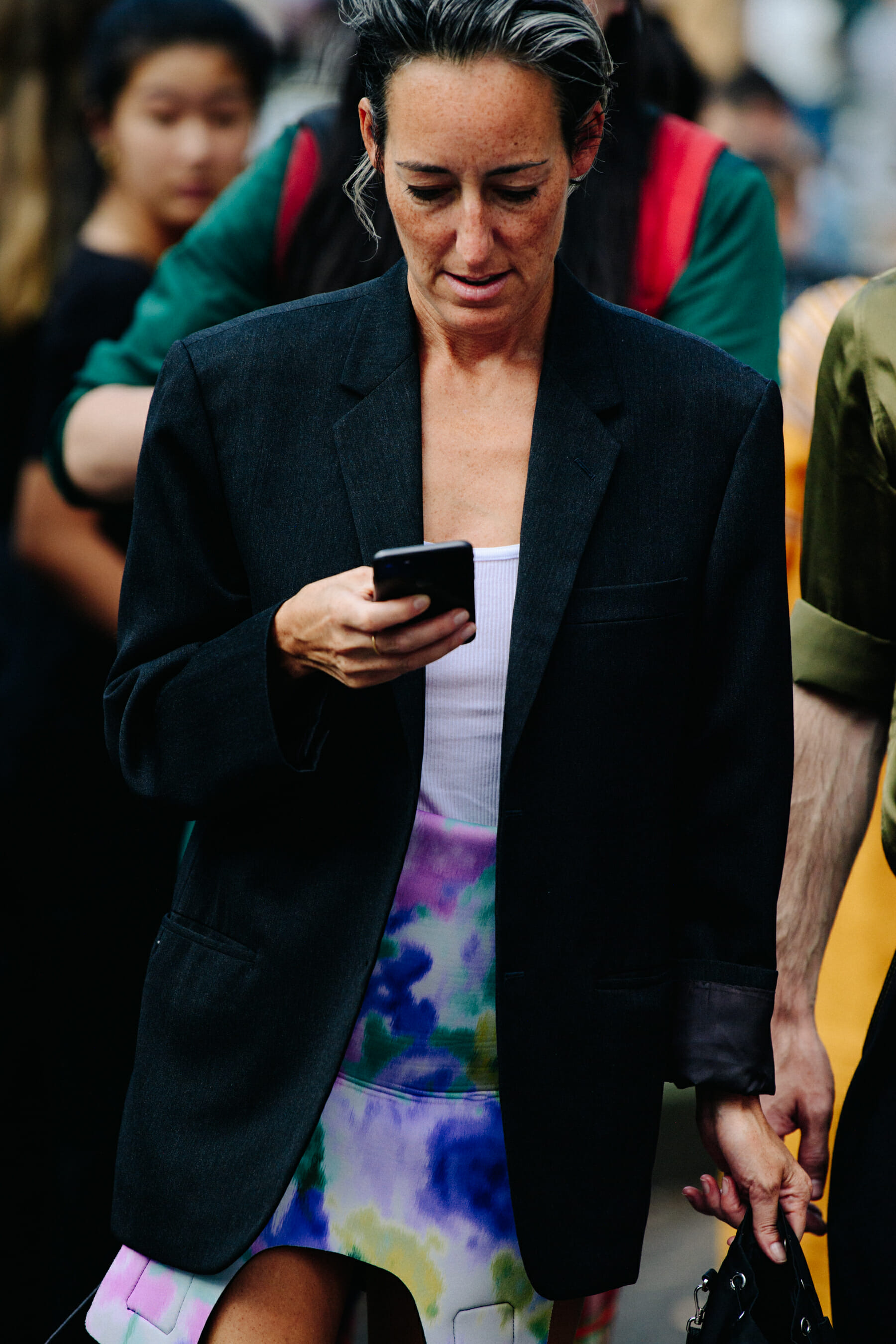 Woman wearing tie dye skirt