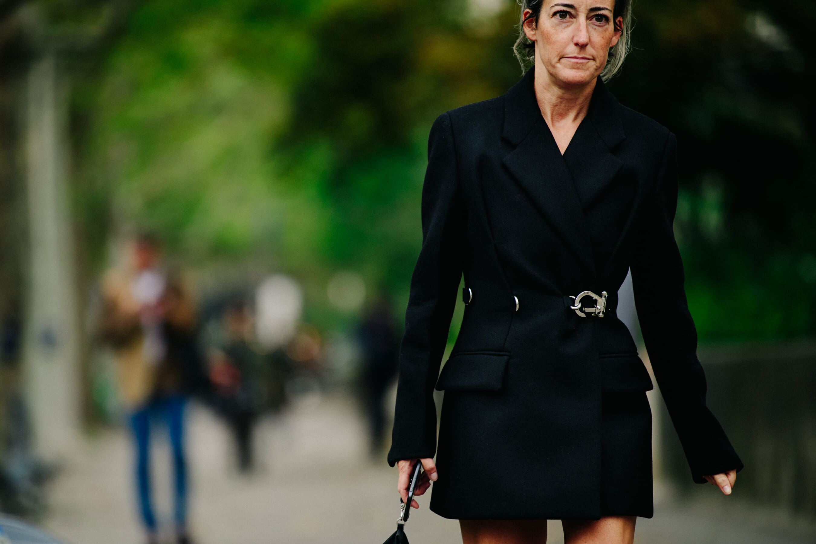 Woman wearing black coat