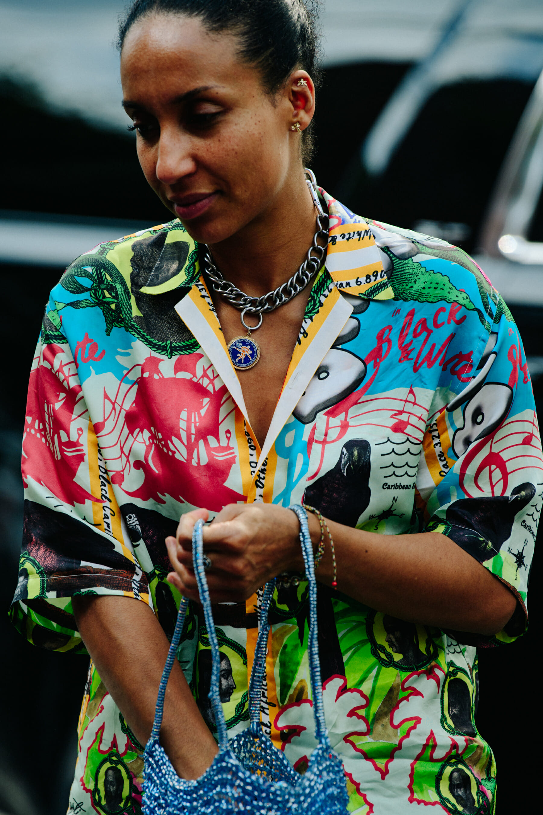 Woman wearing pattern shirt