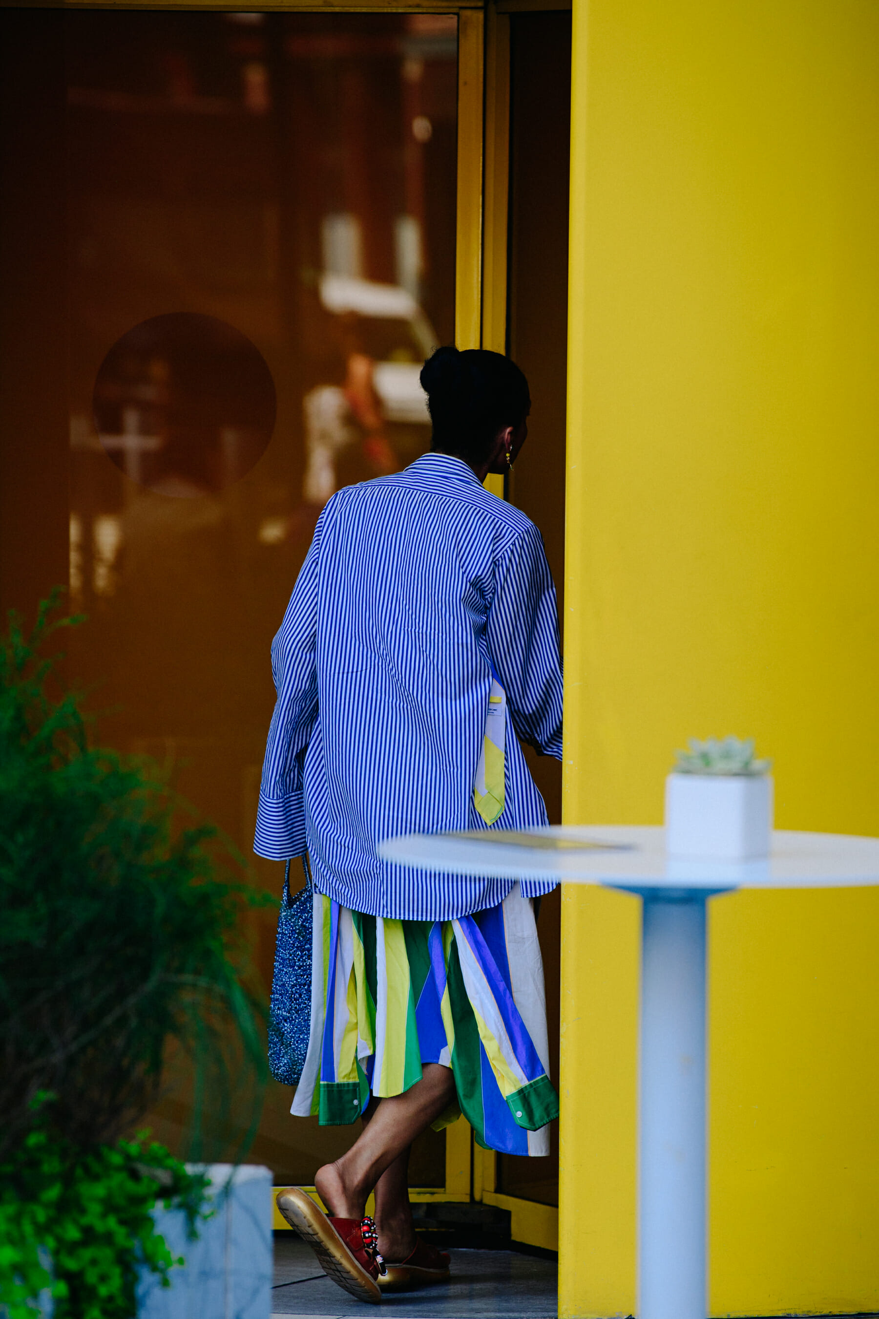 Woman wearing striped shirt