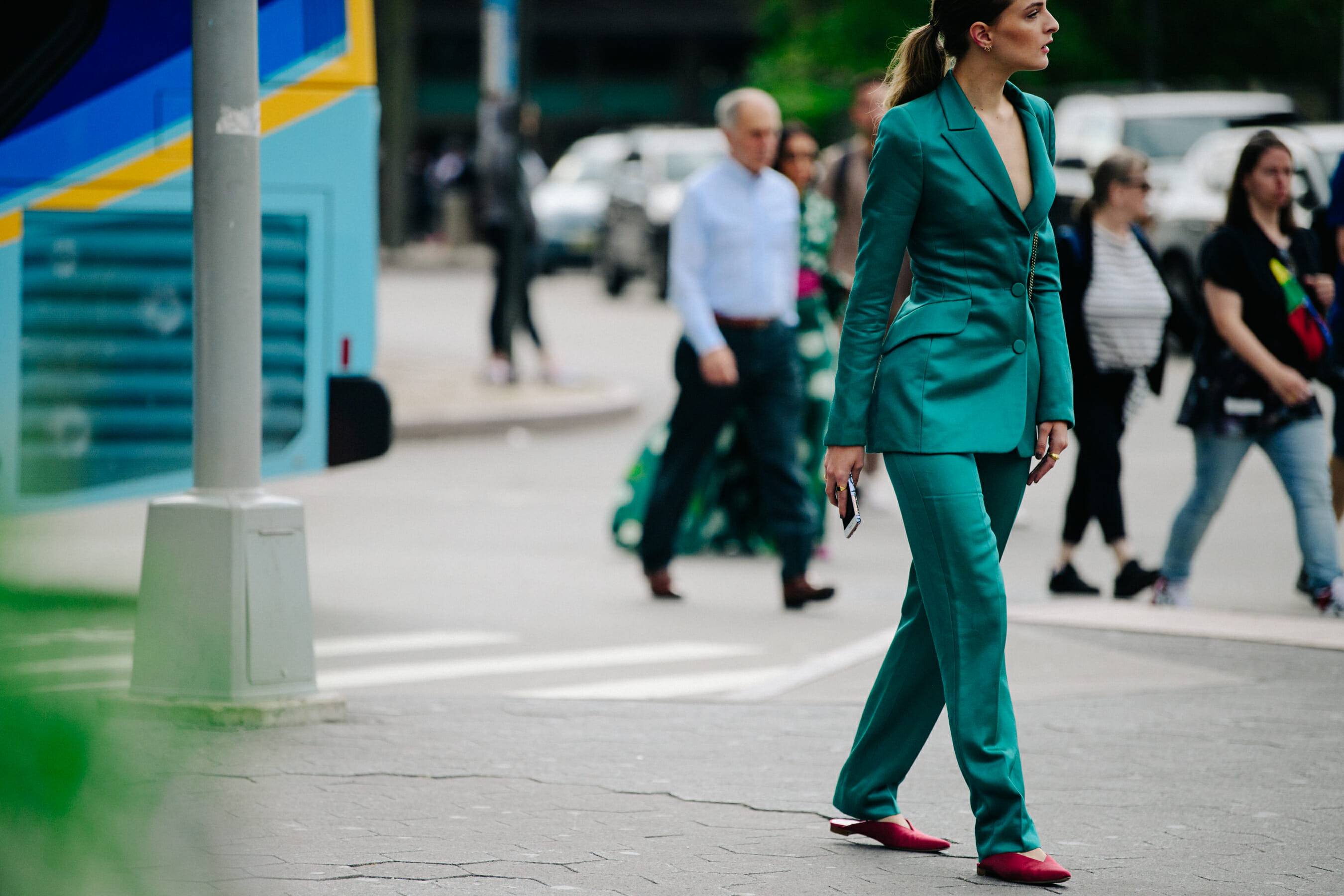 Woman wearing blue suit